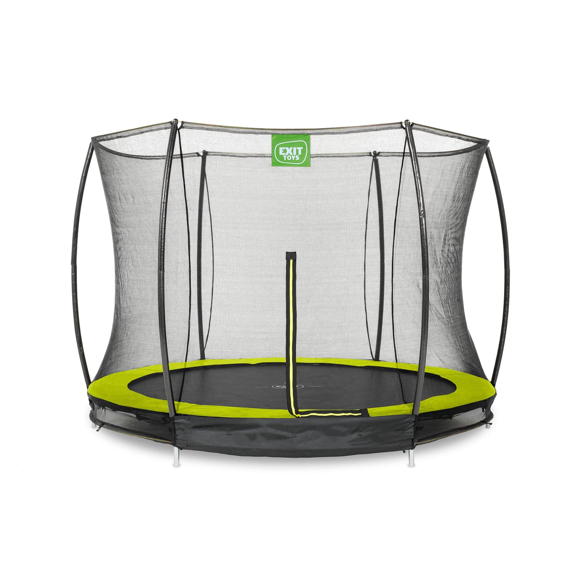 EXIT Toys Silhouette Ground Trampoline - 8ft - Compact Inground Round Trampoline for Toddlers and Kids - With Safety Enclosure Net and Feet Safety System - Safe Entry - Great Jumping Power - Green