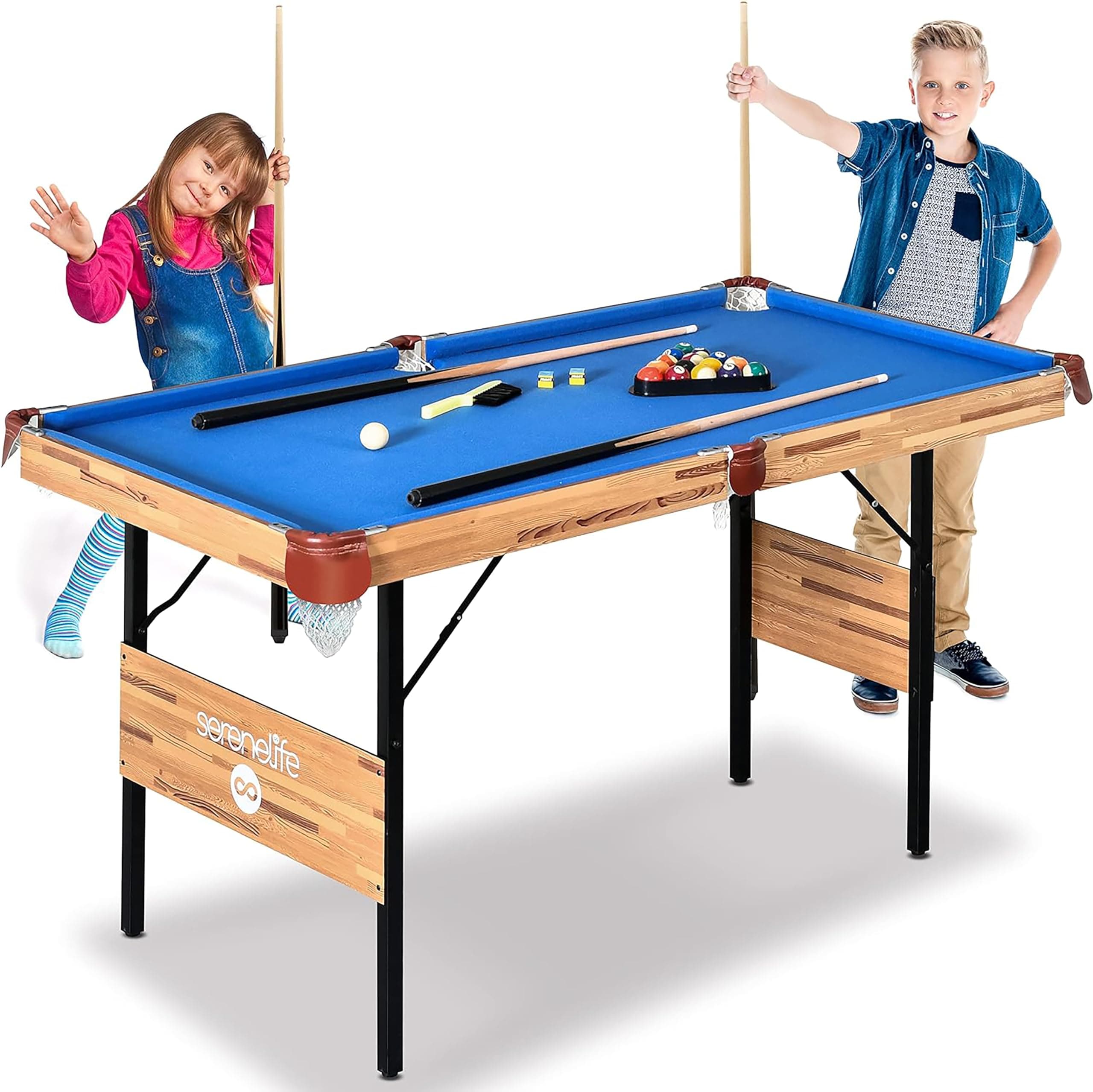 138cm Pool Table- Foldable & Portable Billiard Game Table- Very Sturdy, Includes Accessories- Pool Balls, Cue Sticks, Triangle, Brush, Chalk- Perfect for Kids & Adults for Home, Game Room