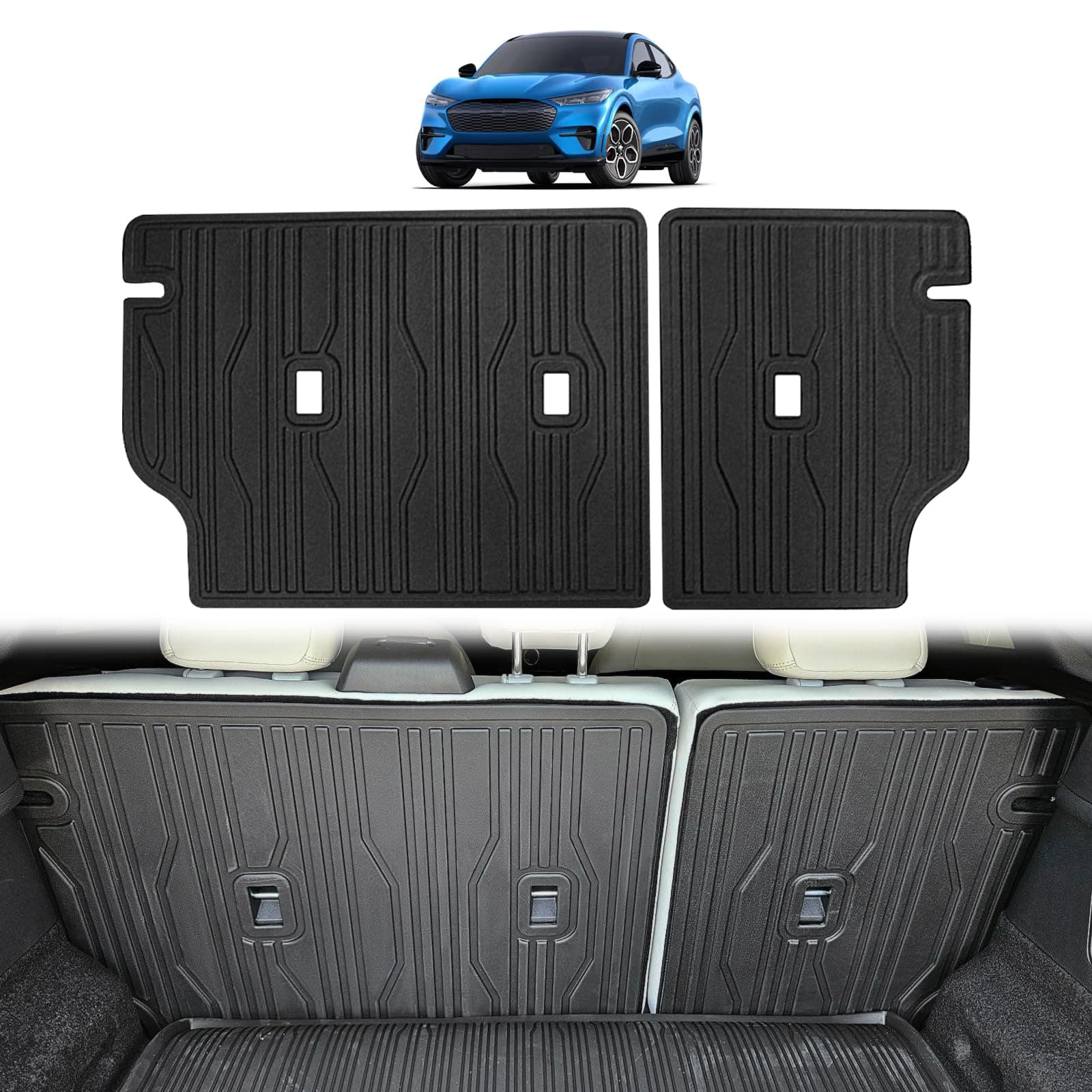 BestEvMod Vehicle Mat Cargo Liner Compatible with Mustang Mach E 2021-2026 Accessories Second Row Seats Back Protector Cover All Weather Pet Mat(Rear Seat Back Protector) 3 Openings