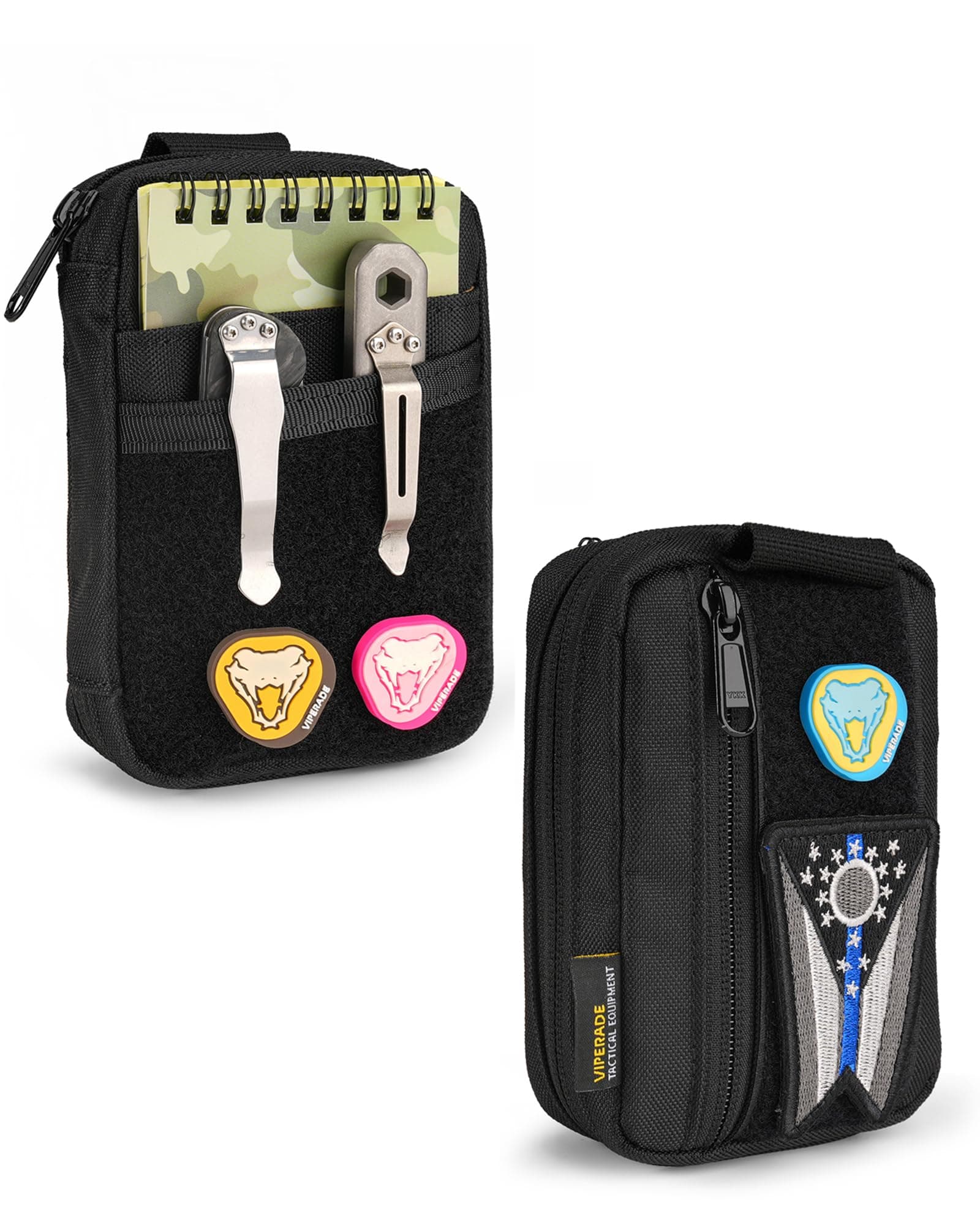 VE26 EDC Pouch Organizer with 11 Compartments, Small Tool Pouch with DIY Patches Area, EDC Pocket Organizer for Mutitools