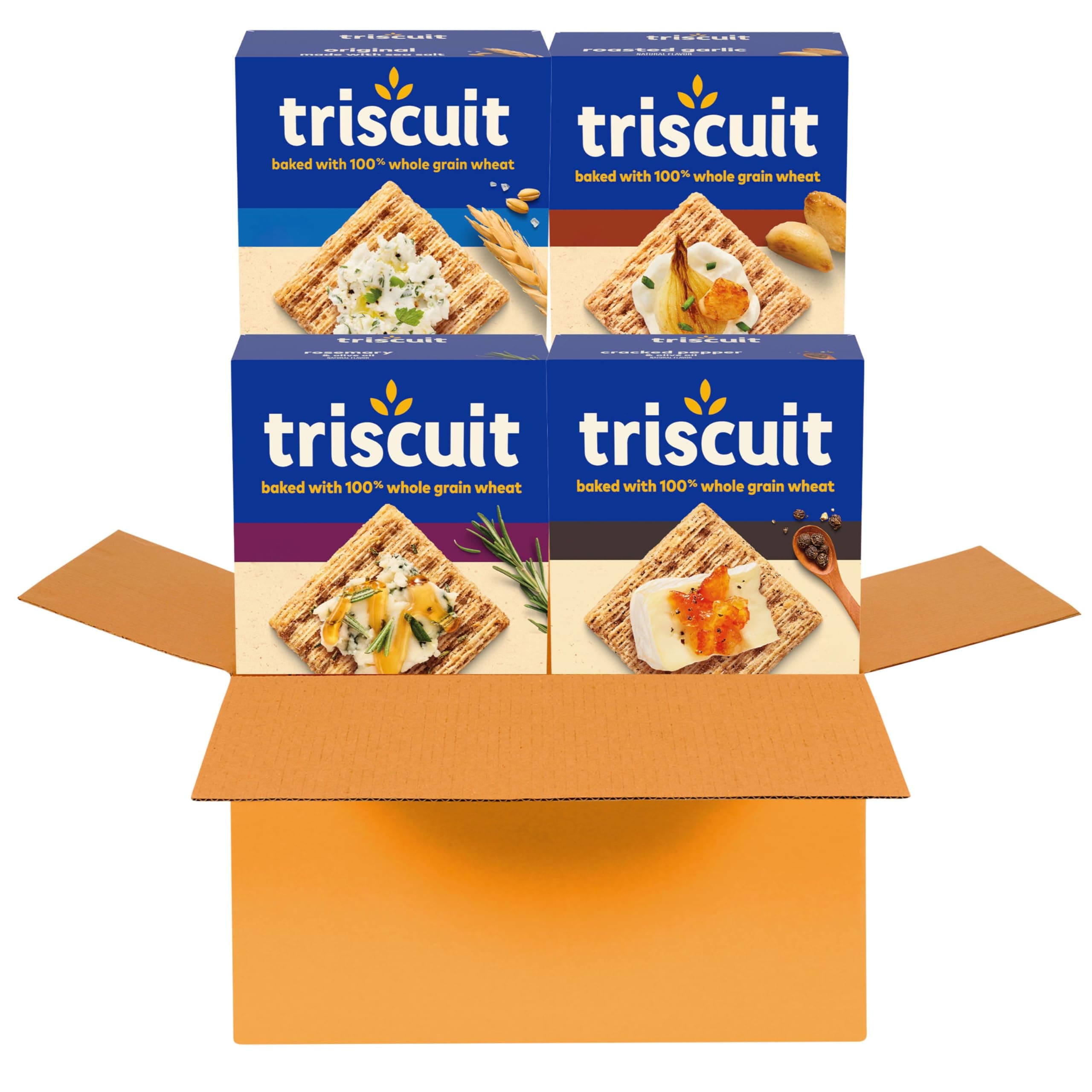 Triscuit Whole Grain Crackers 4 Flavour Variety Pack, Regular Size, 4 Boxes (Original, Roasted Garlic, Rosemary & Olive and Cracked Pepper)