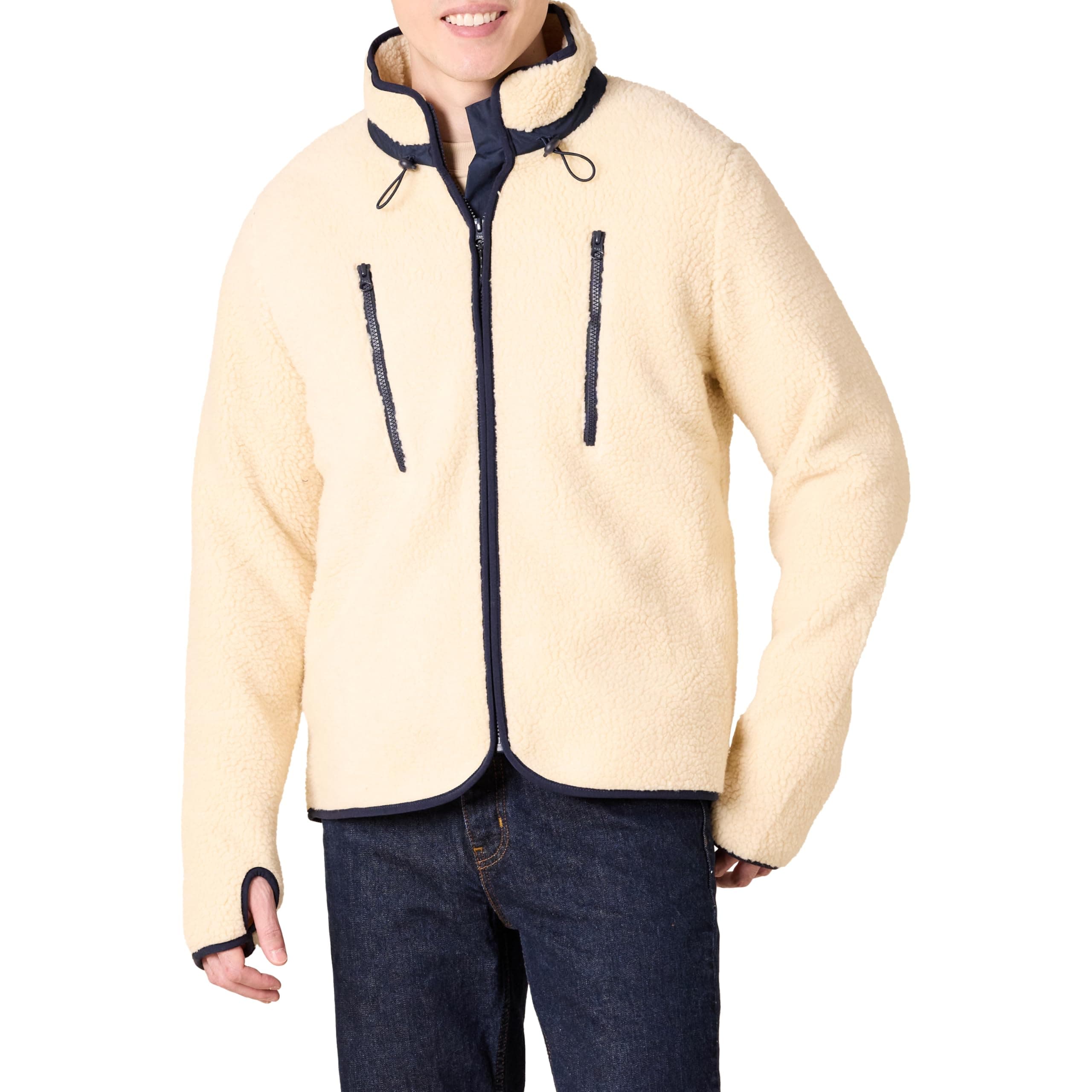 Amazon Essentials Mens Teddy Fleece Full-Zip Mock Neck Jacket with Chest Pockets