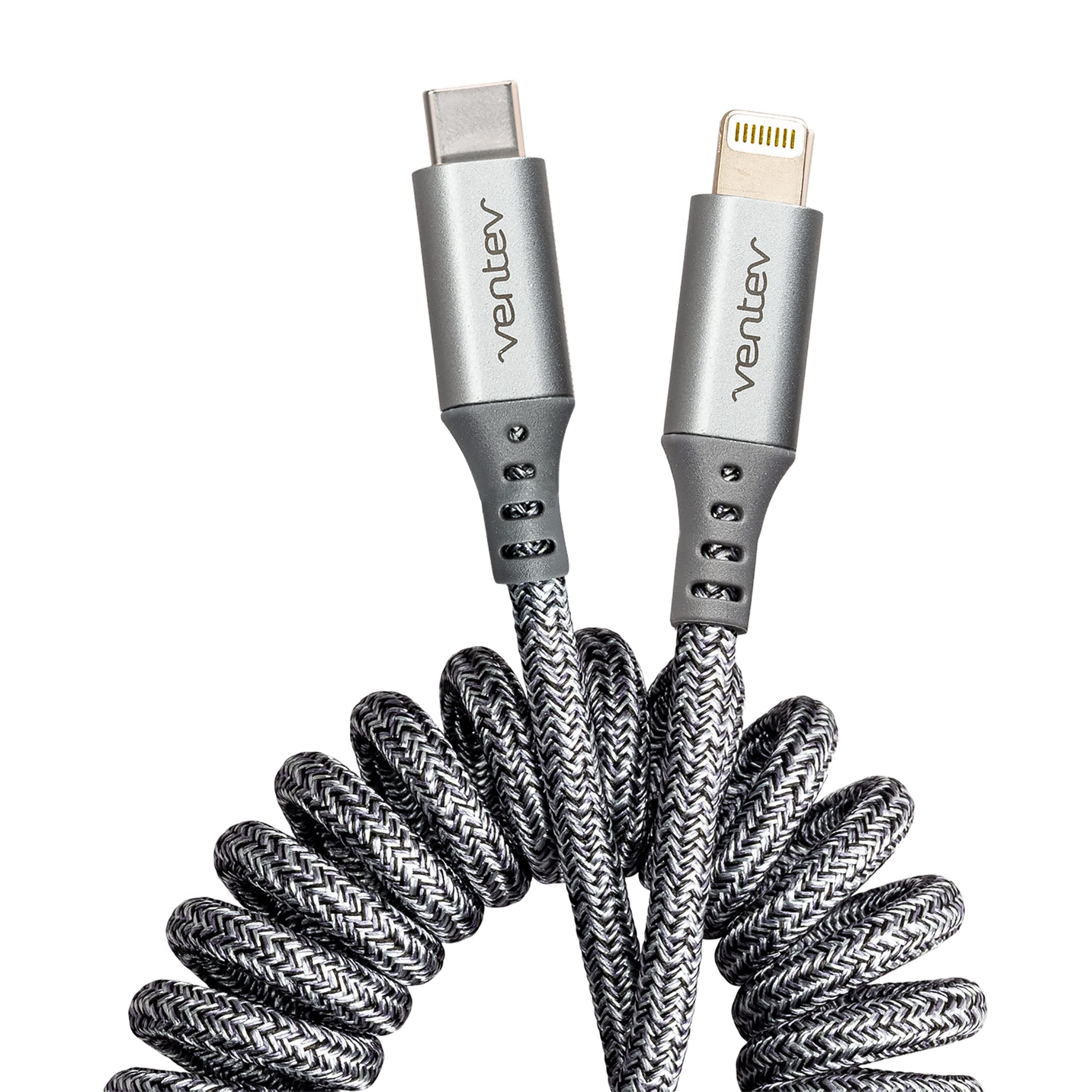 chargesync Helix Coiled USB C to Apple Lightning Cable 3ft - Gray
