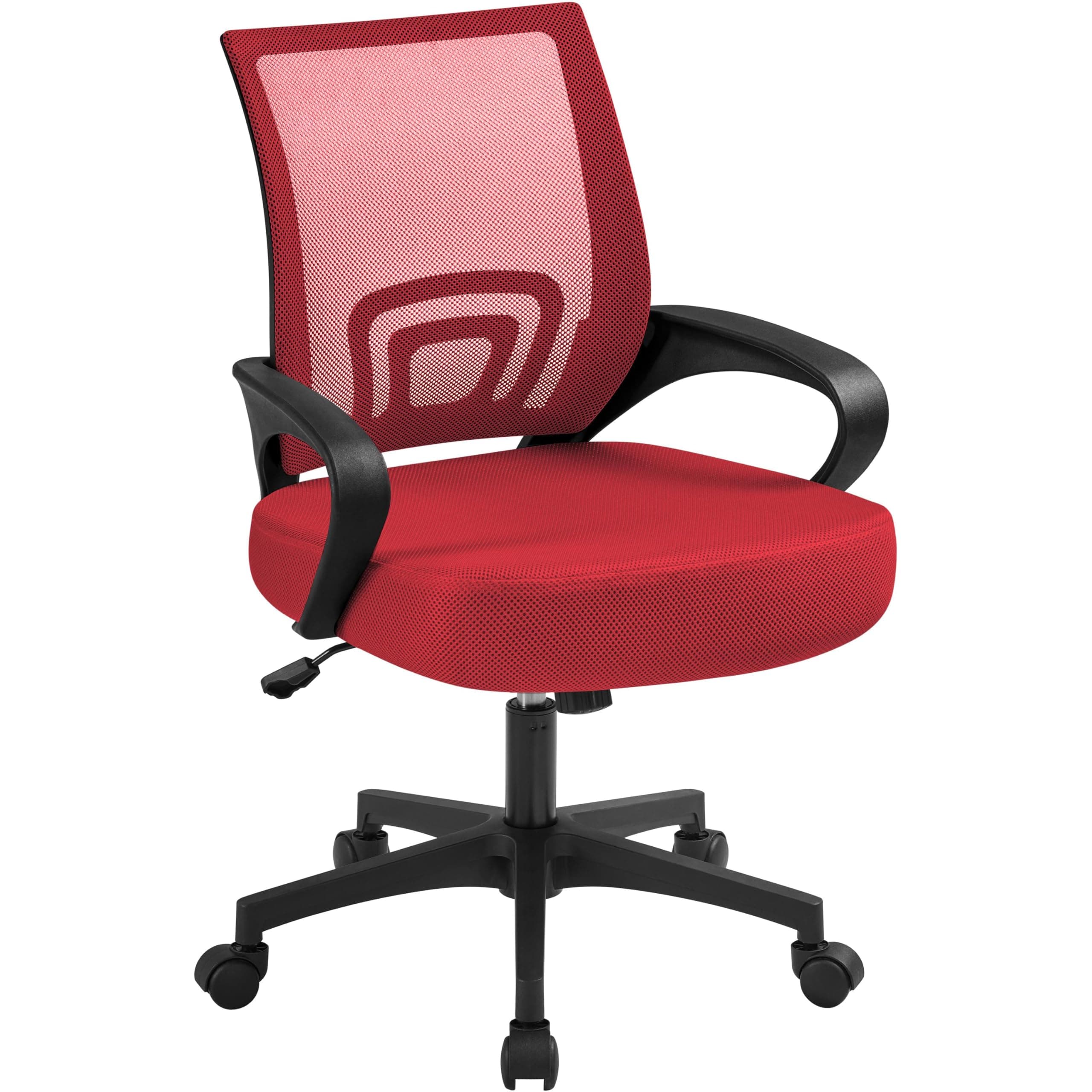Yaheetech Adjustable Office Chair Executive Work Chair Mid-Back Computer Chair Desk Chair with Back Support Padded Seat Rolling Wheels for Home Office Furniture Red