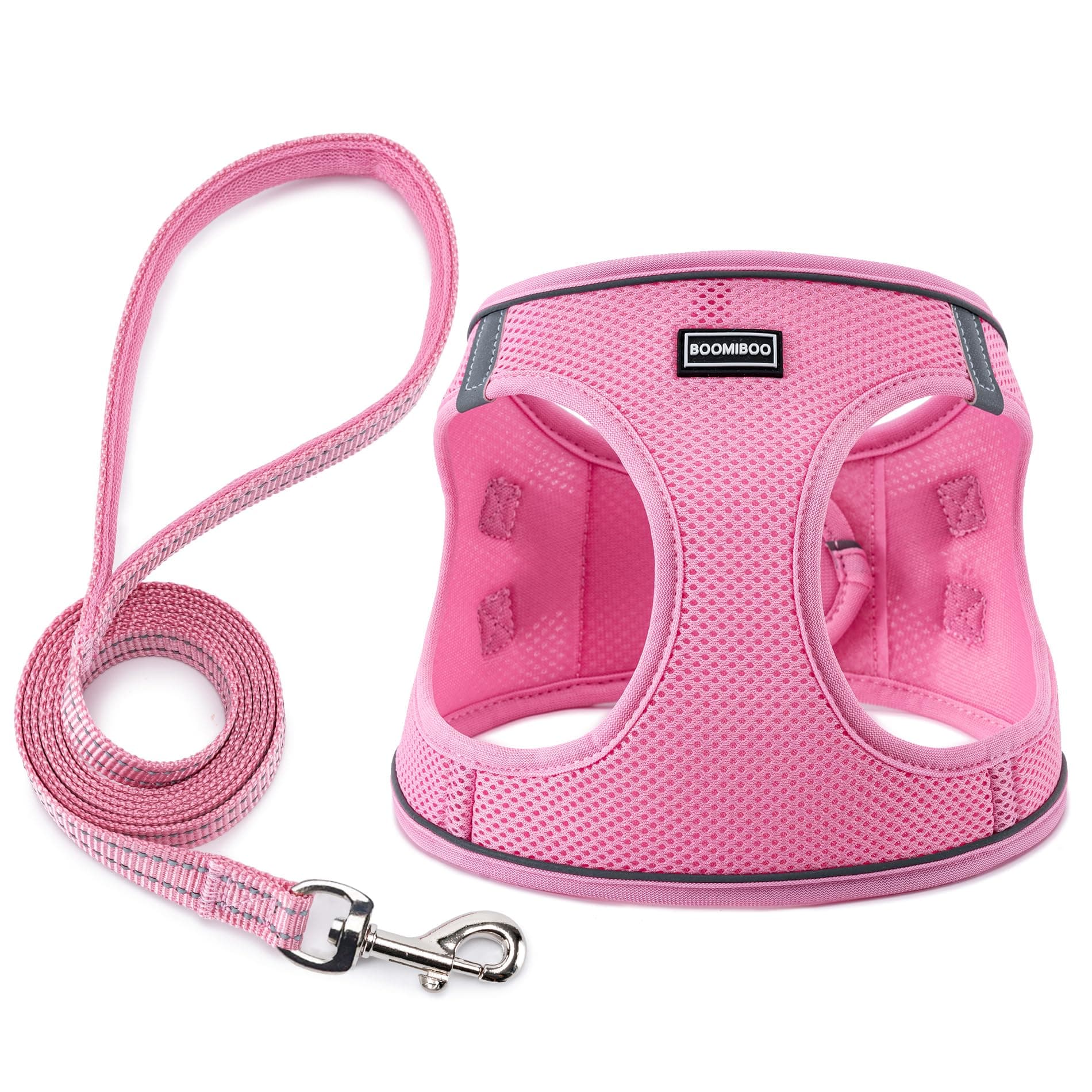 BOOMIBOO Dog Harness with Leash Set, No Pull Adjustable Reflective Step-in Puppy Pet Vest Harnesses for Small Medium Large Dogs and Cats,Pink XXS