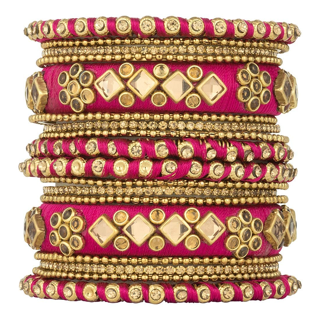 Aheli Ethnic Handmade Silk Thread Faux Stone Studded Bangle Set Chuda Indian Wedding Wear Fashion Jewelry for Women