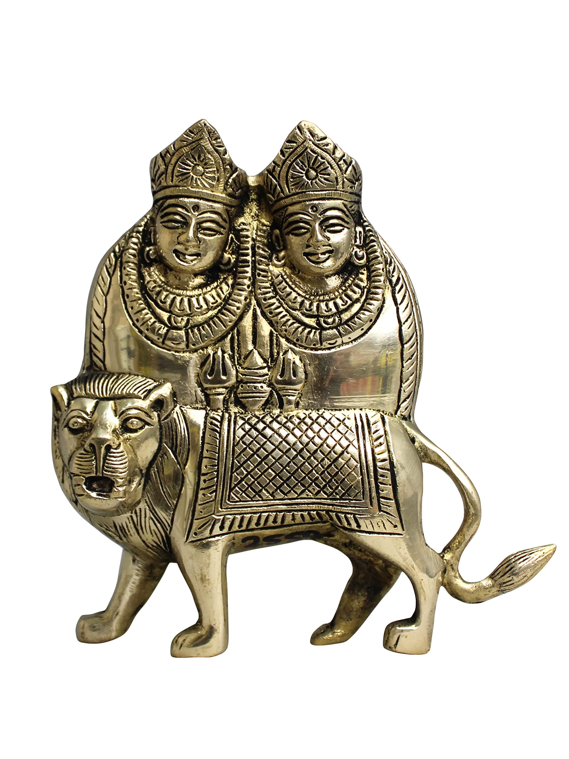 Brass Maa Chandi Chamunda/Durga Devi Idol/Statue MATA Rani Murti for Home Puja/Pooja Temple/Mandir (6 x 7 x 2 Inch, Gold Color)