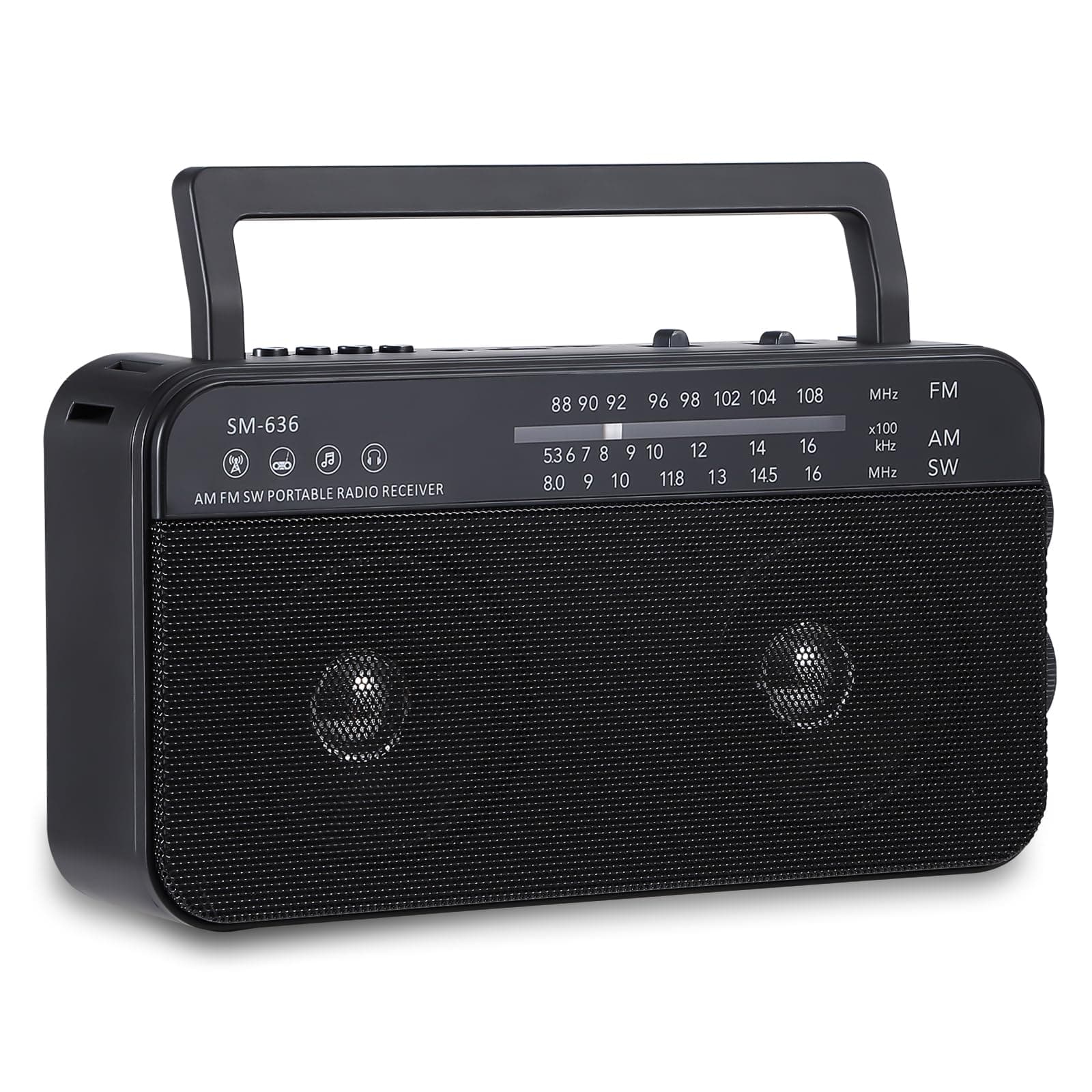 SEMIER Portable AM FM Shortwave Radio with Bluetooth Speaker Plug in Wall, 3X D Cell Batteries Or AC Power Transistor Radio with 2 Tone Mode, Double Loud Speakers, Support AUX/USB/TF Card Play