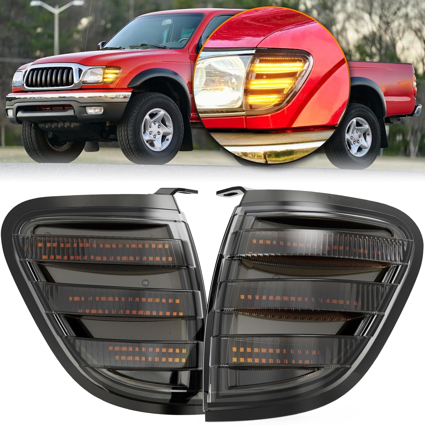 LED Corner Lights, Smoke Lens Waterproof Side Marker Light Assembly Compatible with 2001 2002 2003 2004 Toyota Tacoma Pickup Replacement for 8161004090B0 8162004090B0