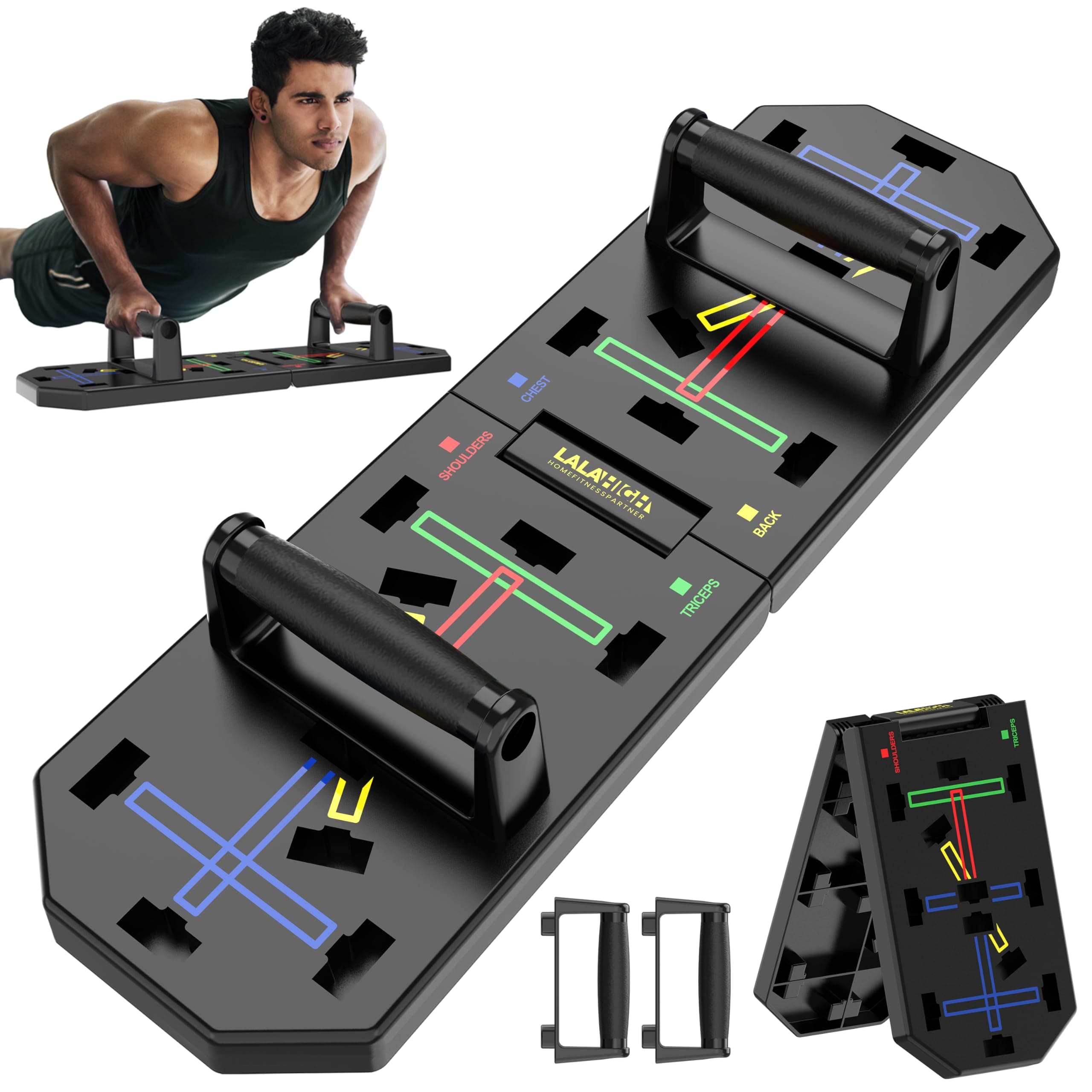 LALAHIGH Portable Push Up Board, Multi-Function Foldable Push Up Bars, Push Up Handles for Floor,Professional Push Up Strength Training Equipment For Man and Women,Gift for Boyfriend