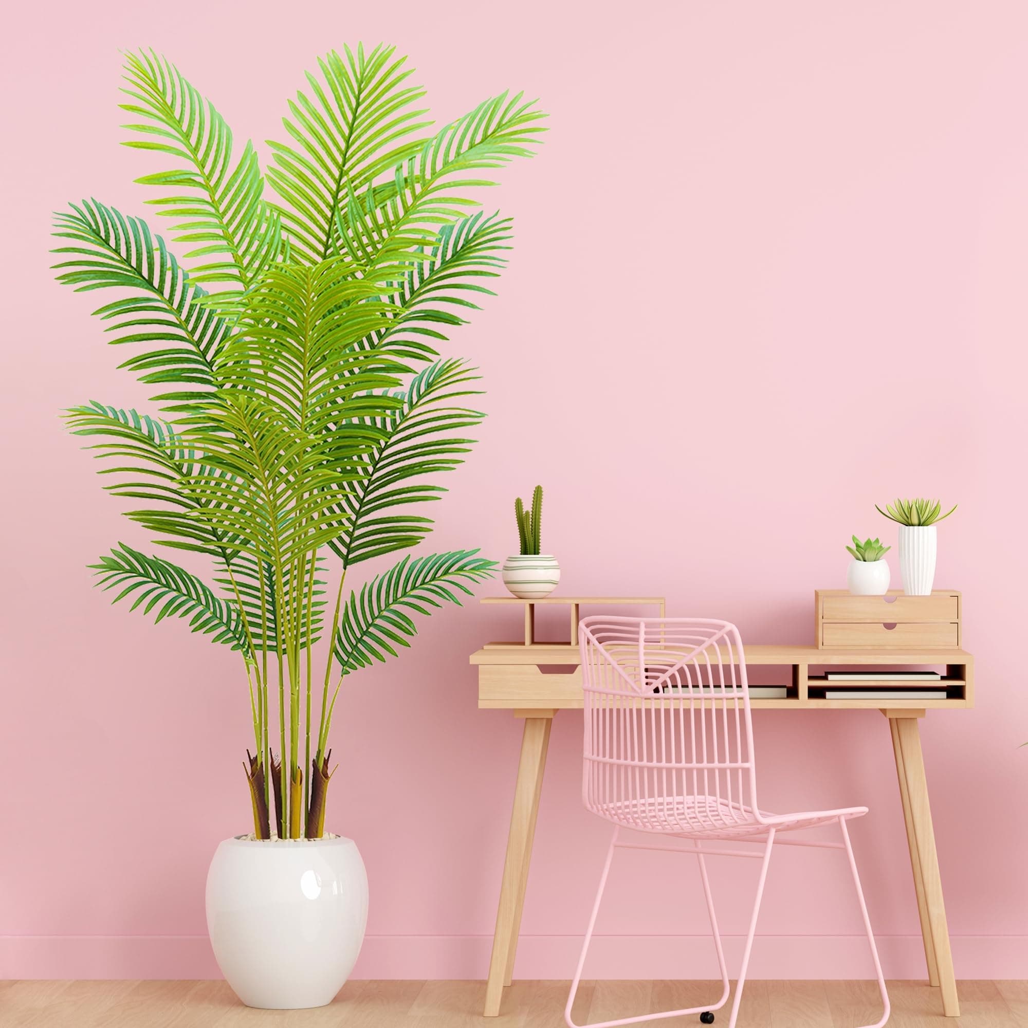 Artificial Palm Tree Indoor 5ft with White Pot,Realistic Leaves and Adjustable Branches and 12 Trunks, Faux Plants Indoor Tall - Ideal for Home Decor in Living Rooms, Offices, and Bedrooms (5FT Palm)