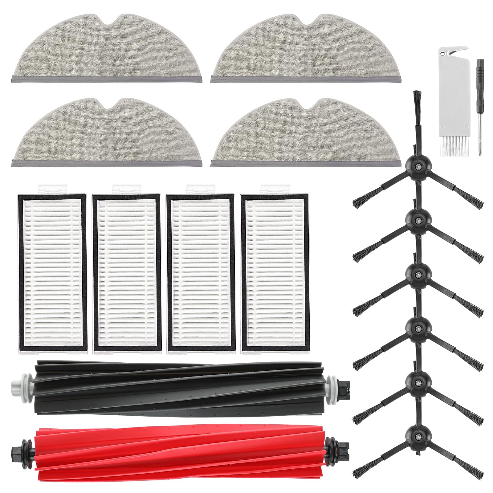 Q5 Pro Accessories Kit Replacement Compatible with Roborock Q5 Pro / Q5 Pro+ / Q8 Max / Q8 Max+ Robot Vacuum, 1 Dual Main Brush, 4 Mop Cloth Pads, 6 Side Brushes, 4 Washable Filter, 1 Tool