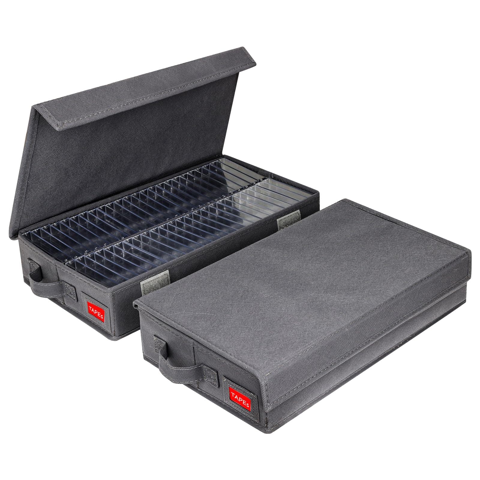 Upgrades Cassette Storage Box - Dust-Proof Racks With Lid - Audio Holder Pack of 2 - Holds 96 Cases - 16.34 x 9.25 x 3.4 Inches - Grey