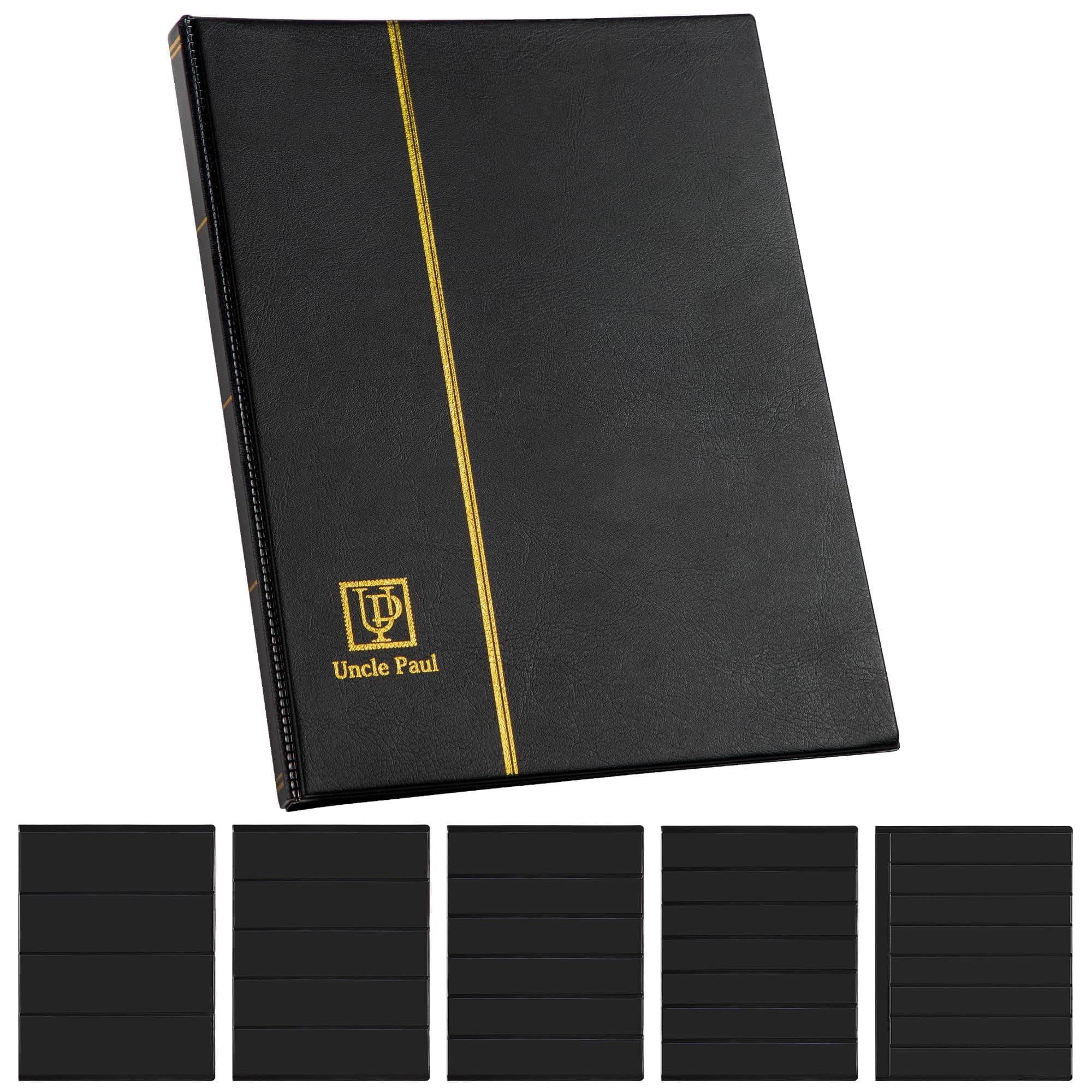 120 Pockets Stamp Album - Mixed Sizes Double-side Pages Artificial Leather Postage Stamp Holder Storage Book for Currency Banknotes Paper Folding Money Bills Documents Collection Black AS03MX1BK