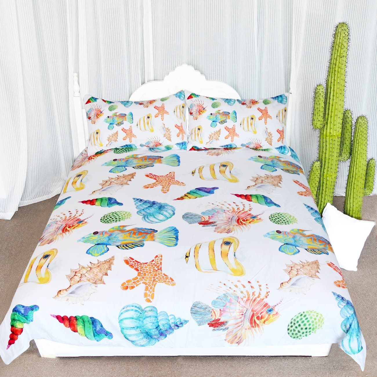 ARIGHTEX Cute Ocean Creatures Bedding, Seashell Bedding Duvet Cover Set, Beach Themed Duvet Covers (Twin)