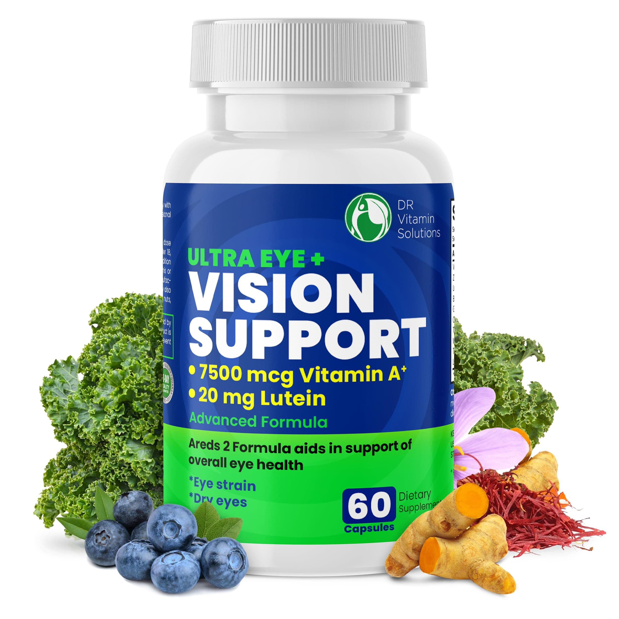 Vision Support Eye Vitamins for Macular Health | Supplements with Lutein, Zinc, Vitamin A & Bilberry | Areds 2 Formula for Red & Dry Eyes | Blue Light & Eye Strain Support for Adults, 60 Caps