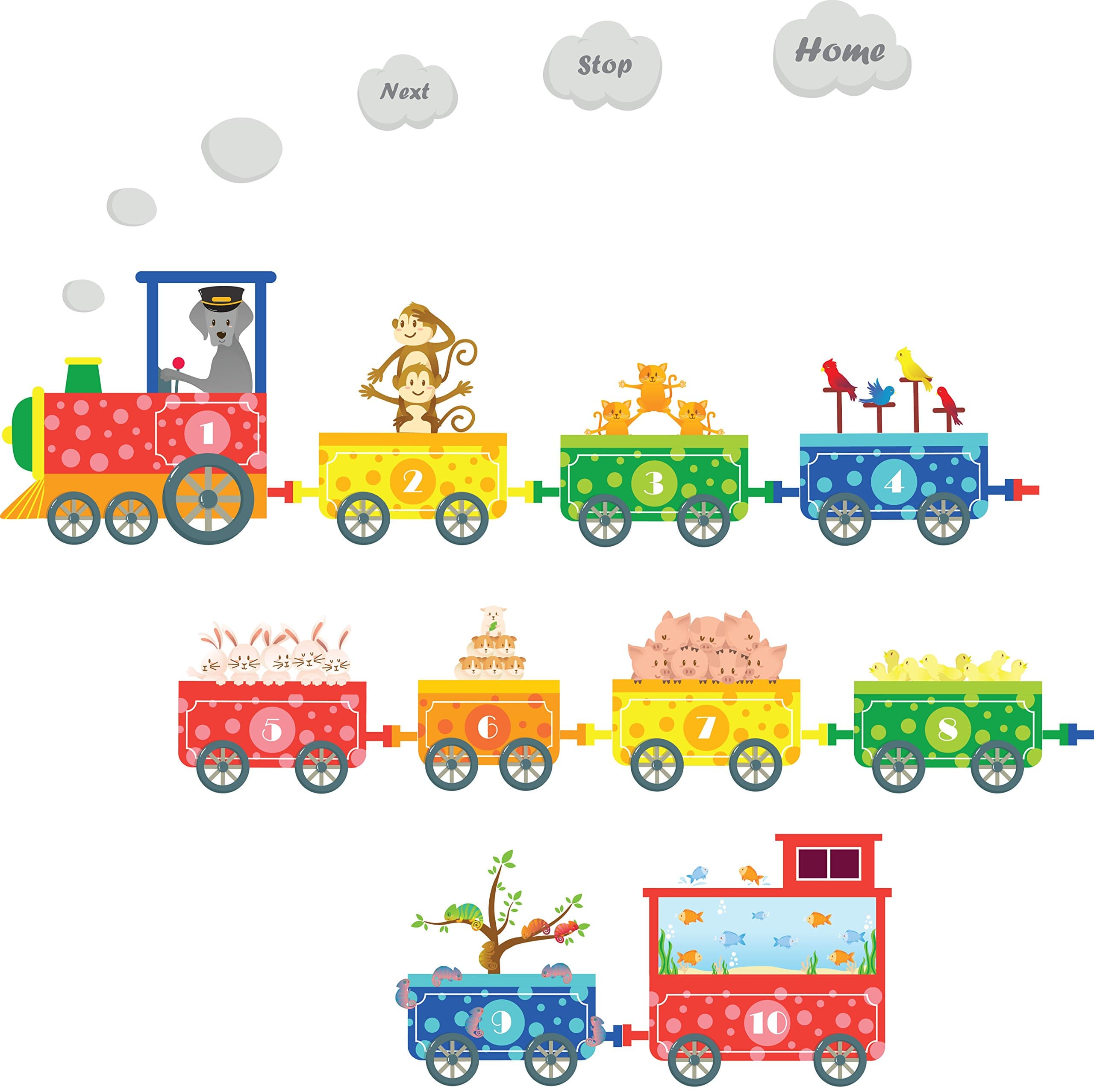 Numbers Pet Train Wall Decals - Fun and Educational Animals for Nursery and Kids Rooms - Easy Peel Wall Stickers