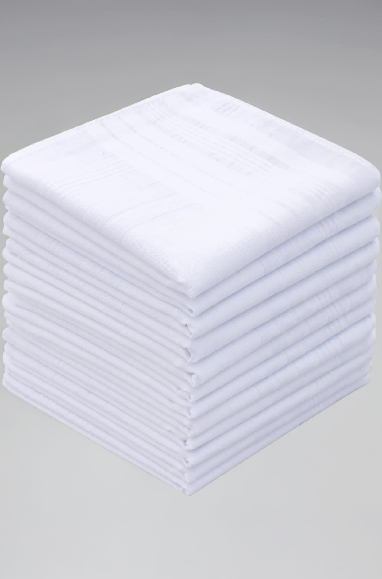 GB Men's Handkerchiefs 100% Cotton Solid White with Stripe Large Classic Hankies Bulk Set