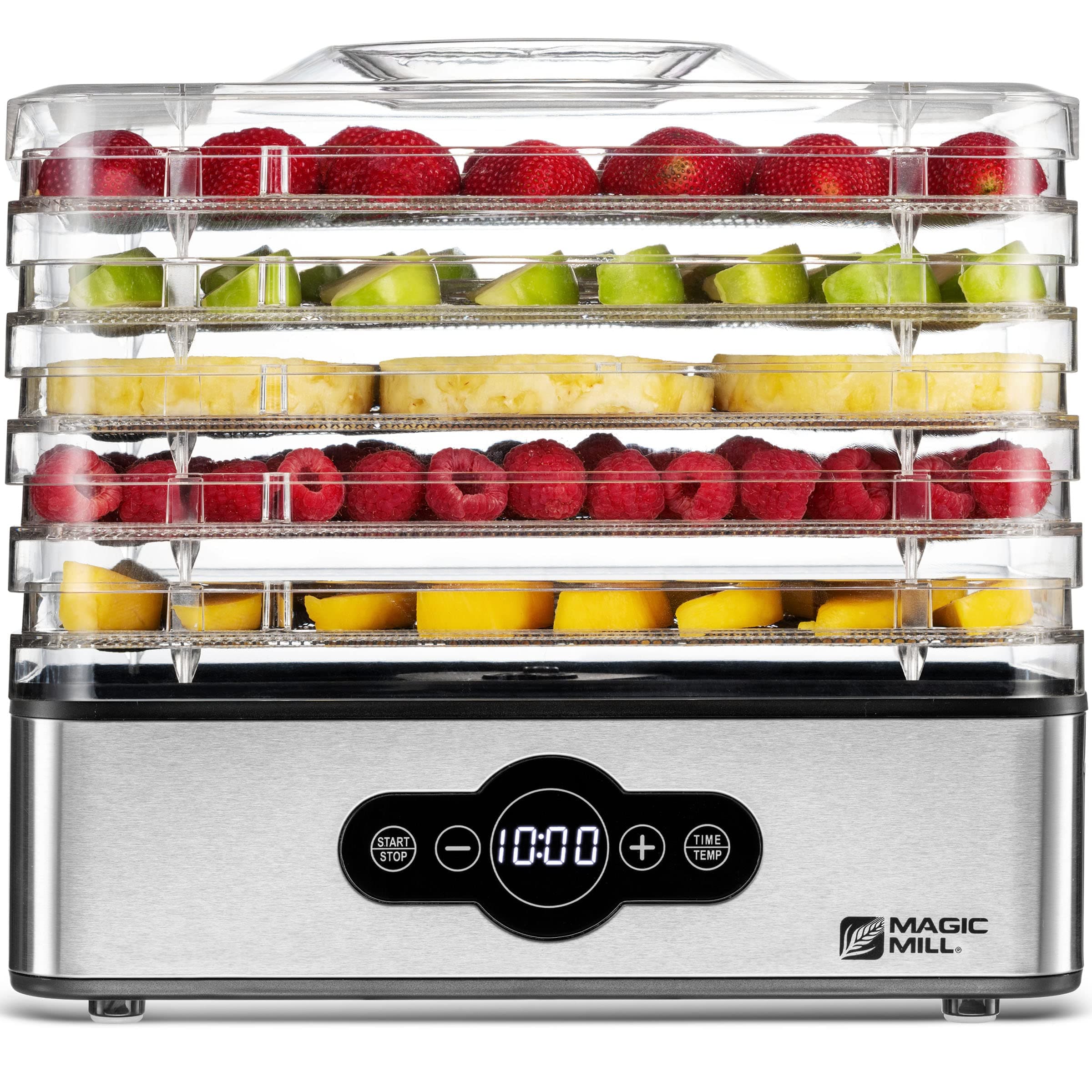 Magic Mill, Dehydrator | Digital Adjustable Timer and Temperature Control - Electric Food Preservation Machine with Powerful Drying Capacity (5 Stainless Steel Trays)