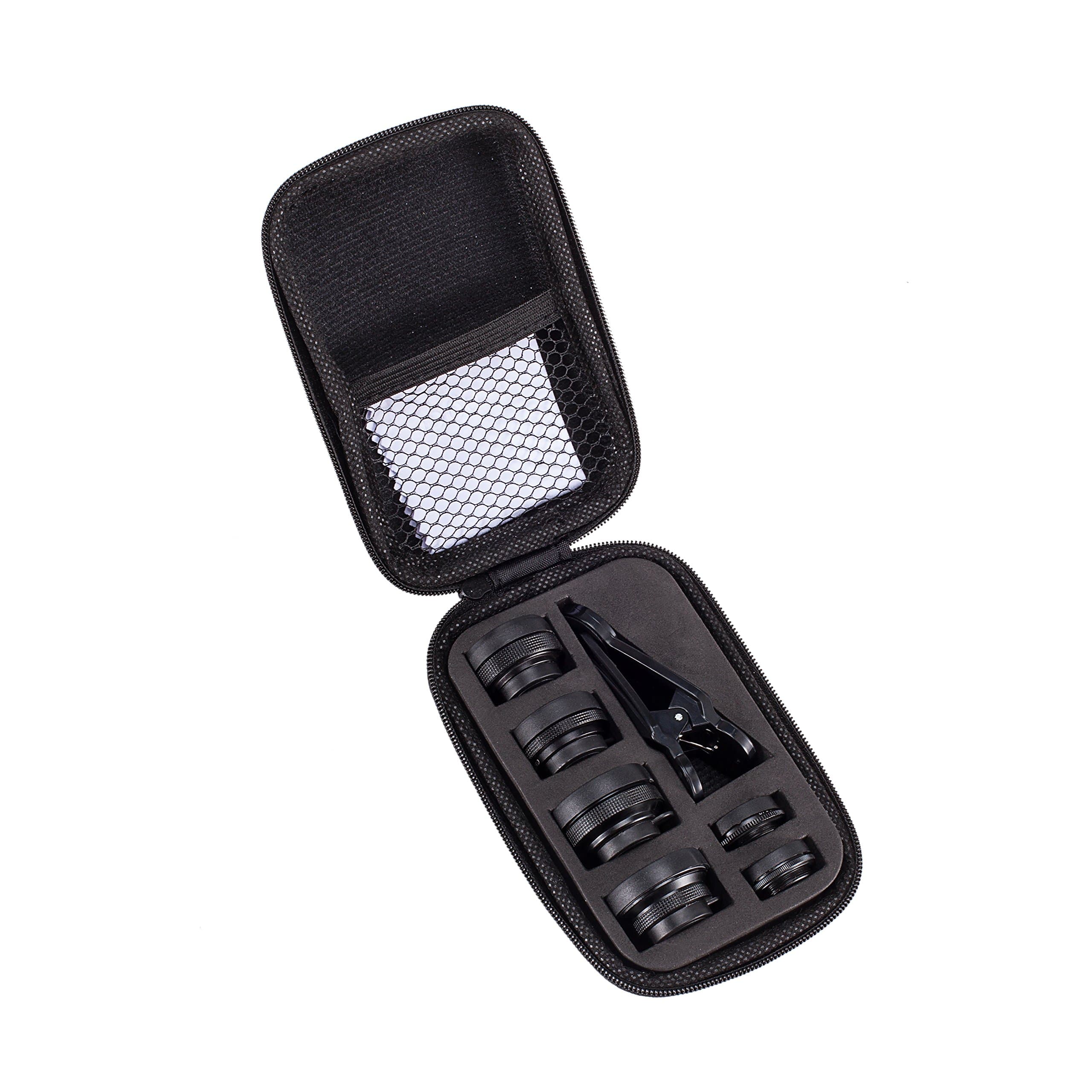 Akinger Camera Lens Kit, 7 in 1 lens Kit 0.36X Super Wide Lens + 0.63X Wide Angle Lens + Kaleidoscope Lens + 198 Degree Fisheye Lens + 2X Telephoto Lens + 15X Macro Lens + CPL Lens for Smartphone