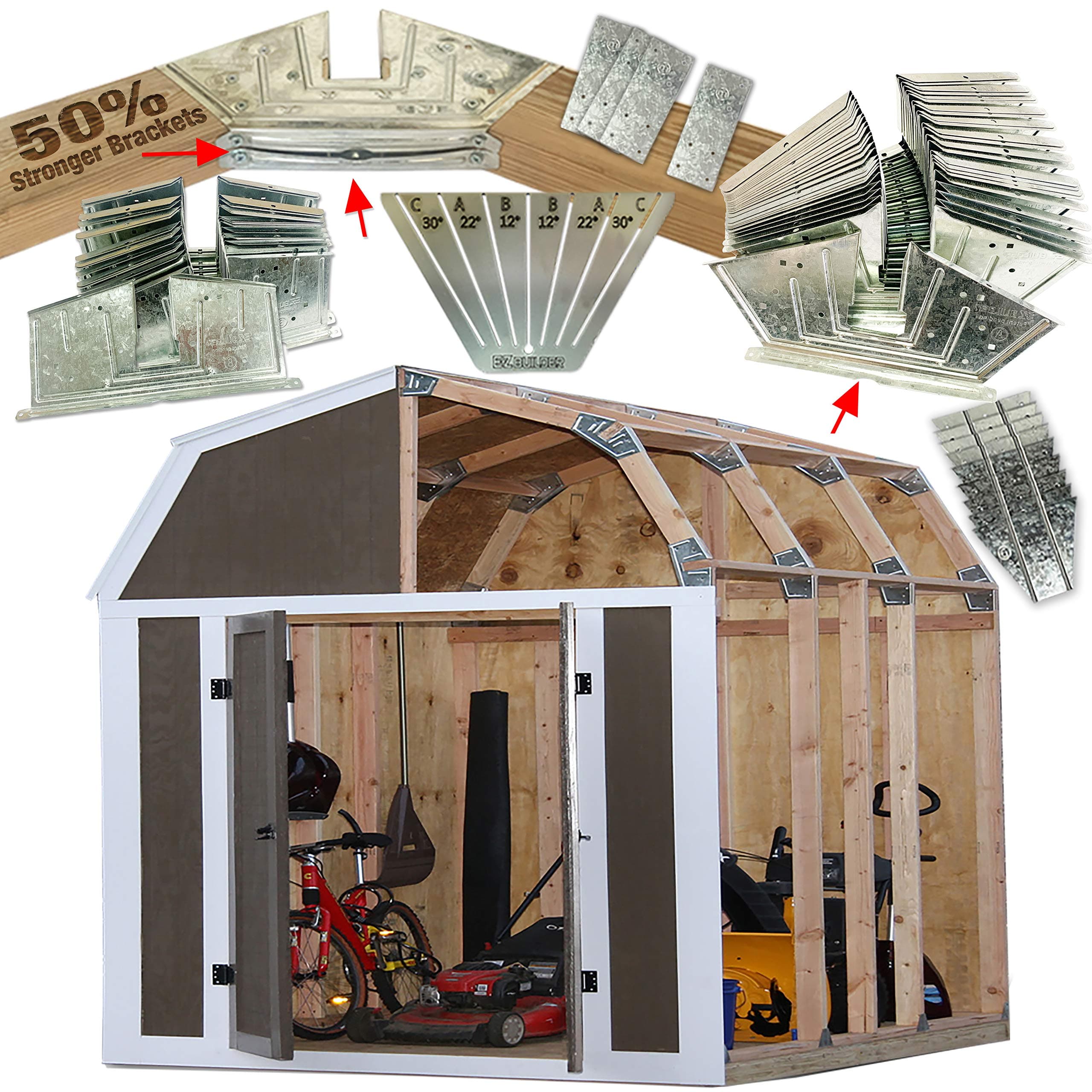 50% Structurally Stronger Truss Design Easy Shed Kit Builds 6'–14’ Widths Any Length - Bonus Miter Template, Storage Barn Shed Garage Playhouse Easy Framing Kit - 2x4 Basic Barn Roof DIY EZ Framer Kit