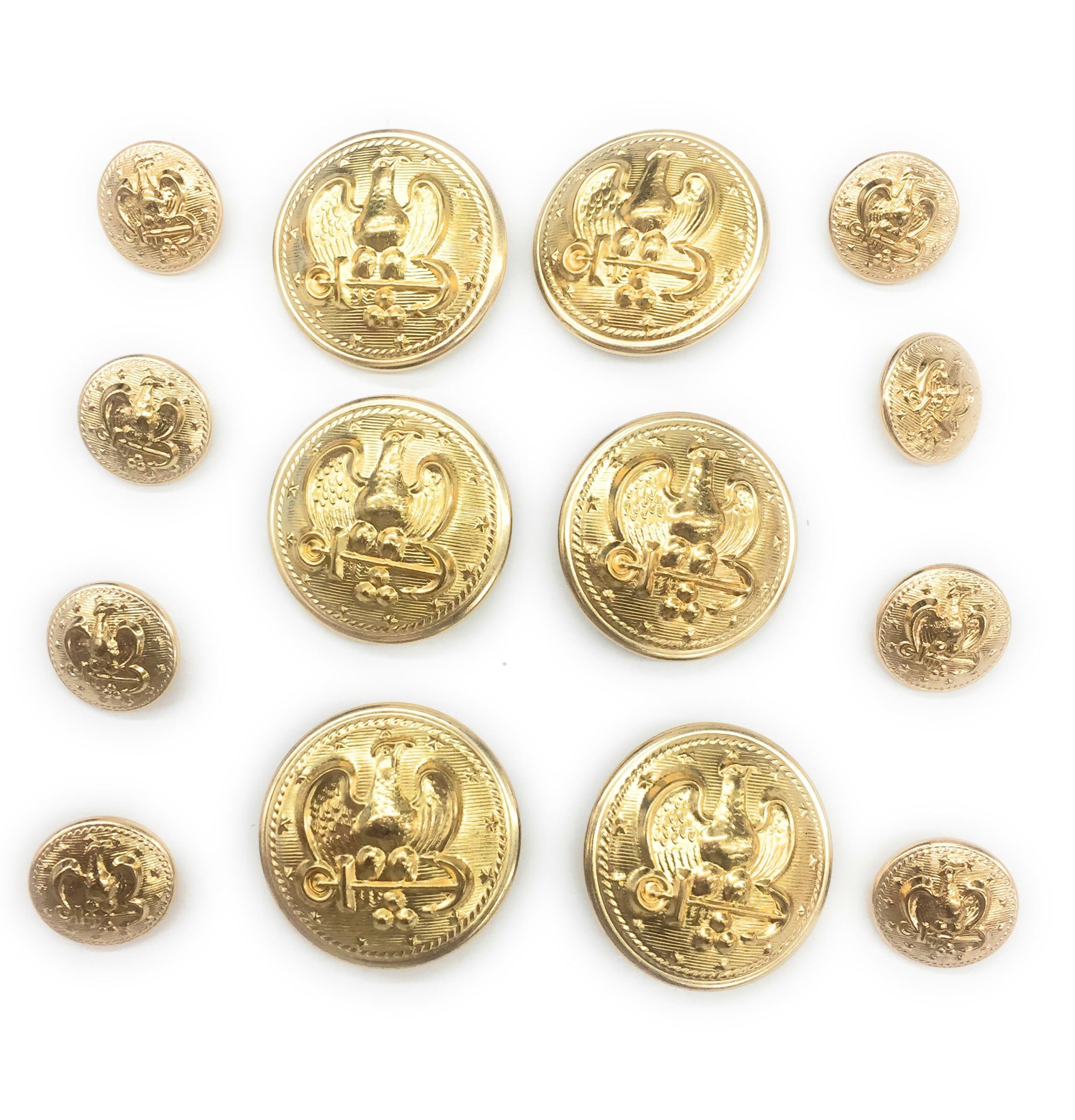 Gold Eagle/Anchor Crest Buttons Set for Coats,Blazer, Uniform, Military, Dress and Suits 12pc.