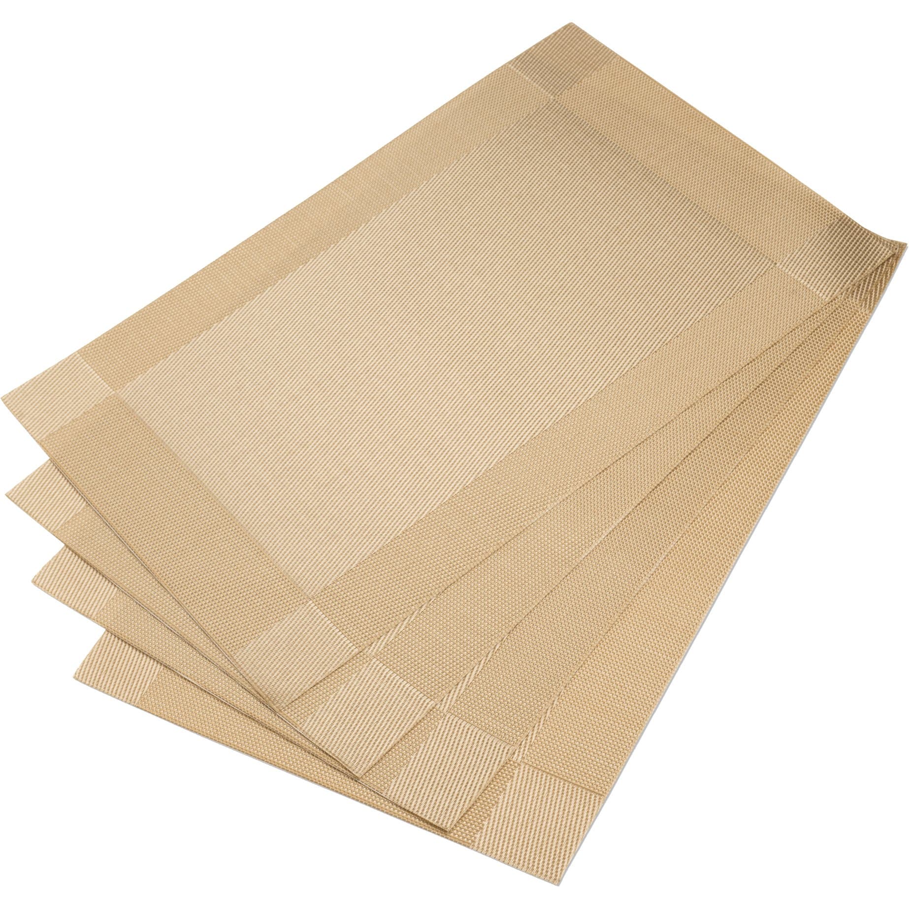 Place Mats for Dining Table or Kitchen, Quality Thermal Bonded Edges, Reversible Placemats, Vinyl Placemat Set of 4, Rectangle Square Corner Design Mats in Beige