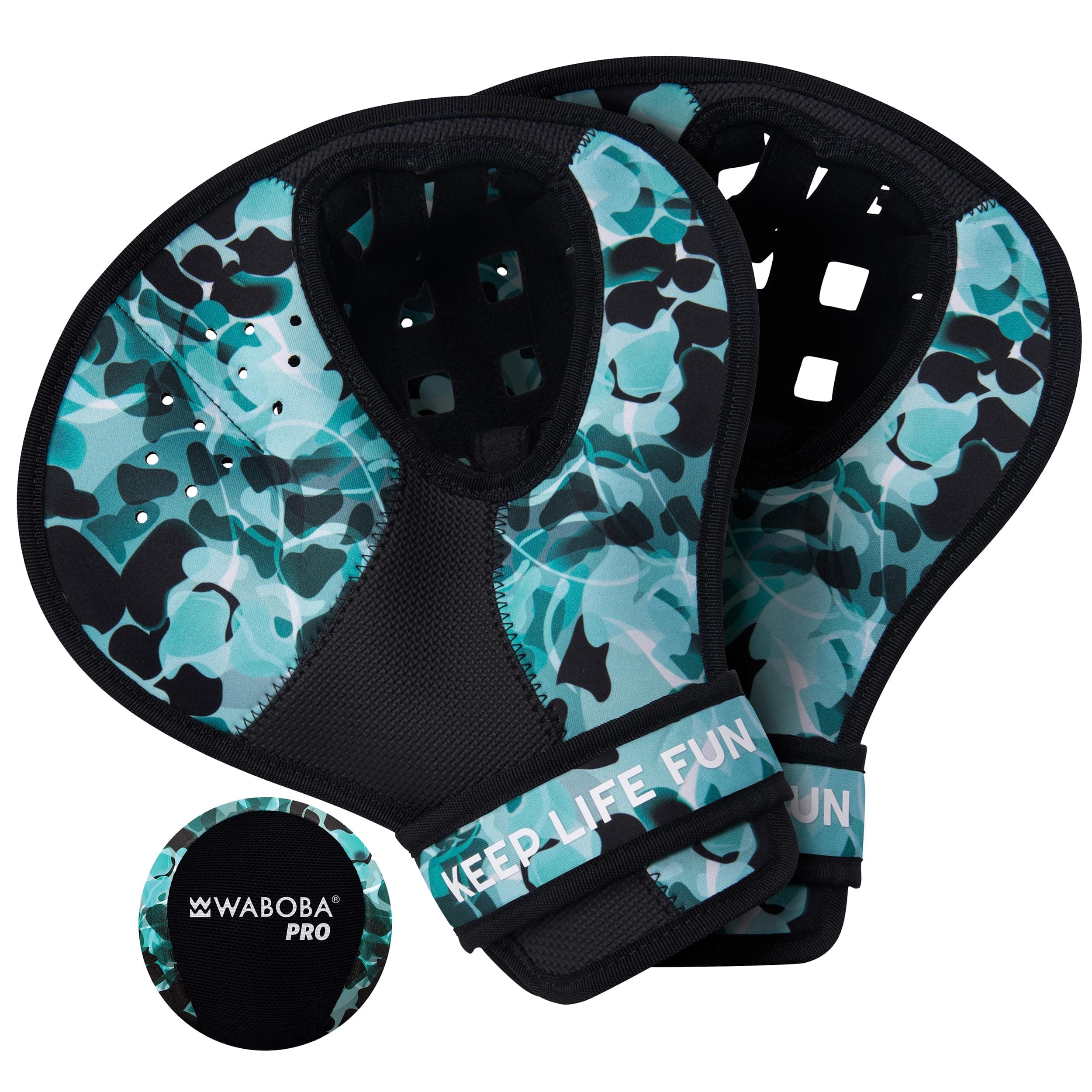 Waboba Catch Water Gloves Pro Water Bouncing Ball Set - for Beach Games & Swimming Pool Toys – 2 Baseball Style Mitts for Catching Water Balls – One Size Ambidextrous Design, Black