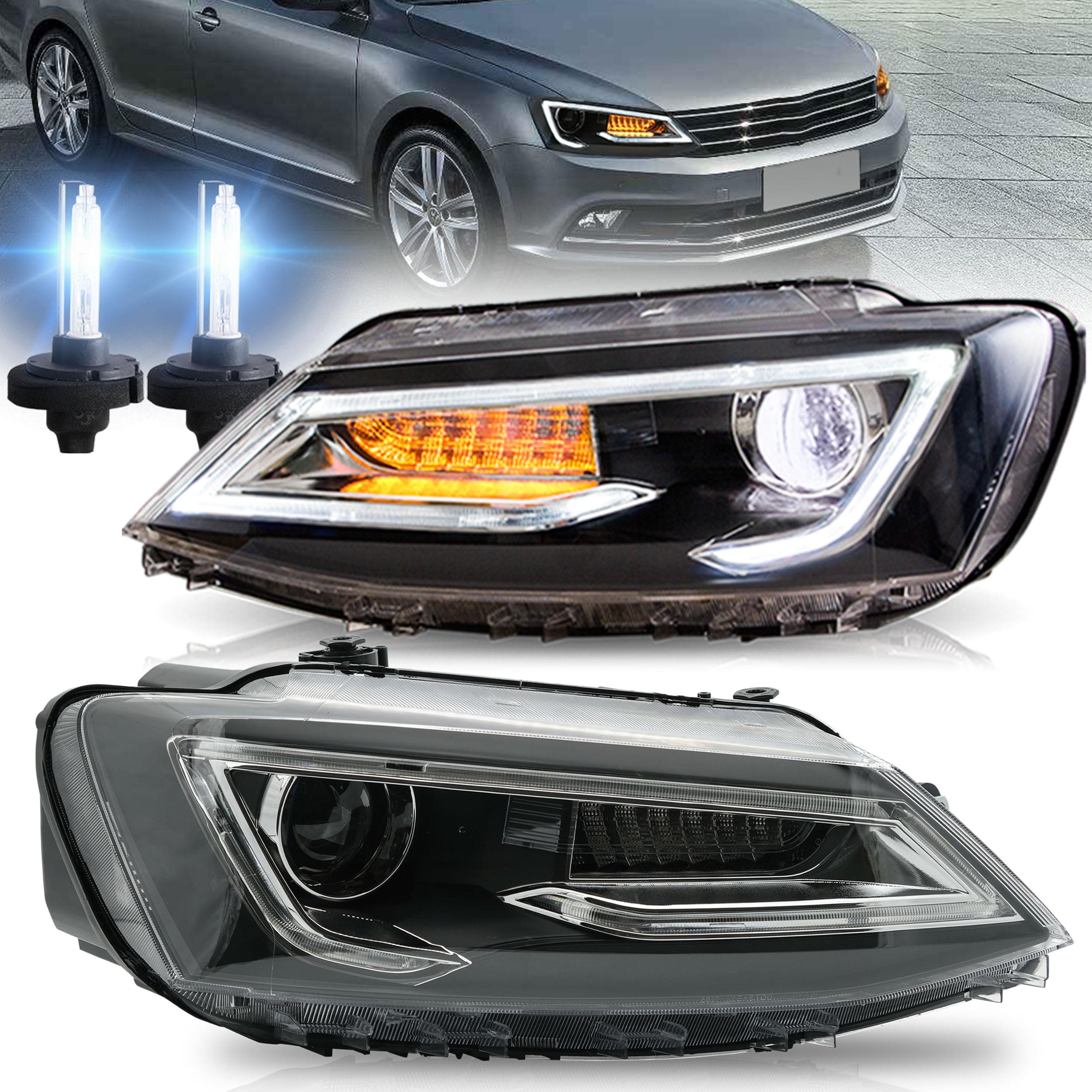 VLAND Headlights Fit for 2011-2018 Jetta 6th, with Sequential Turn Signal, Re...