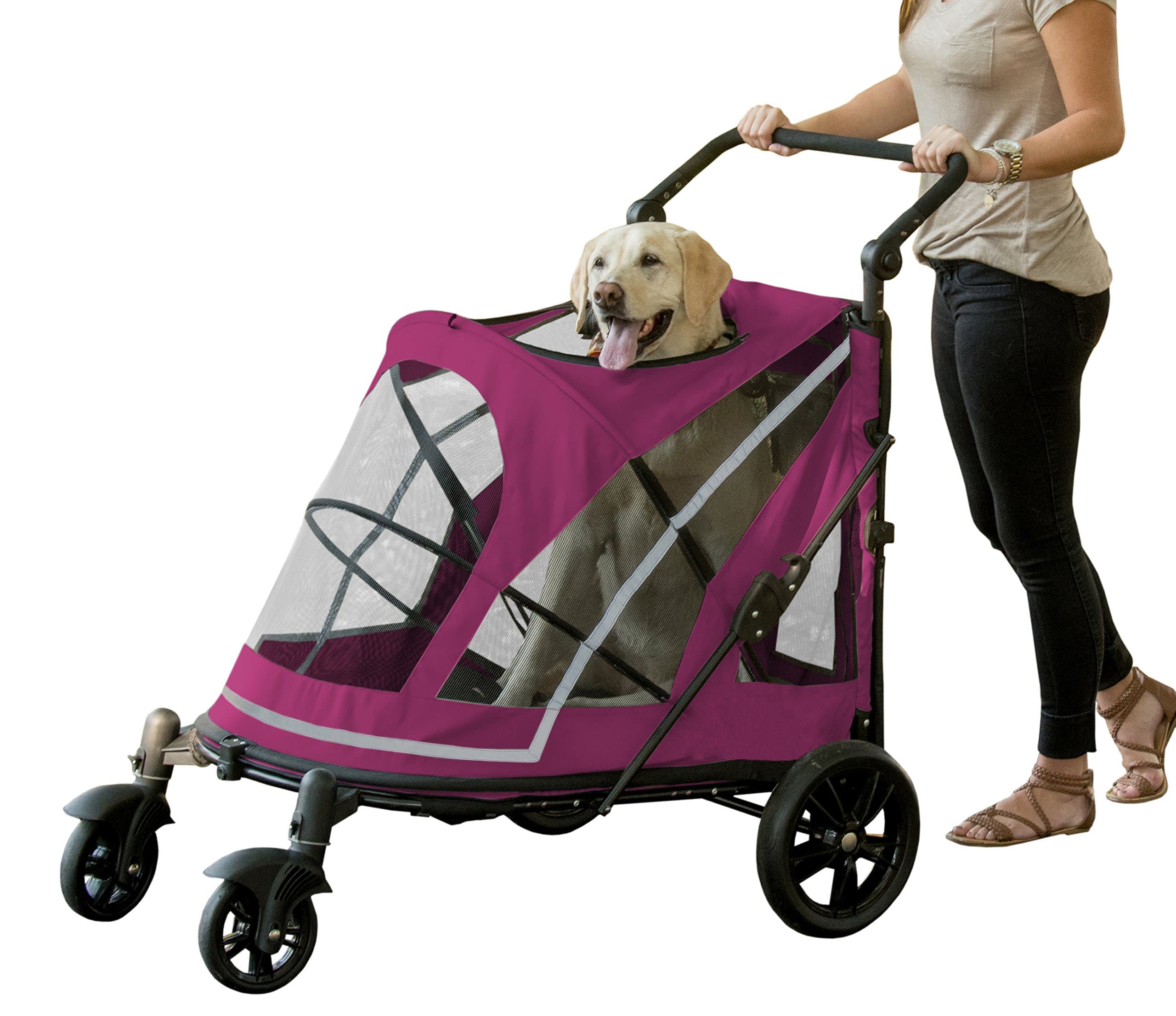 Pet Gear NO-Zip Pet Stroller with Dual Entry, Push Button Zipperless Entry for Single or Multiple Dogs/Cats, Pet Can Easily Walk In/Out, No Need to Lift Pet, Gel-Filled Tires