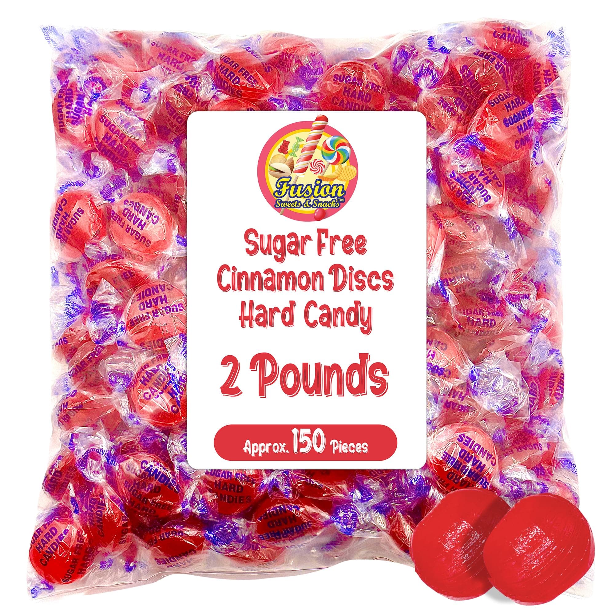 Sugar Free Cinnamon Hard Candy Arcor - 2lb Bulk Bag (Approx. 150 pieces), Individually Wrapped | Premium Sugar Free Cinnamon Candy | Delicious Cinnamon Candy Sugarfree