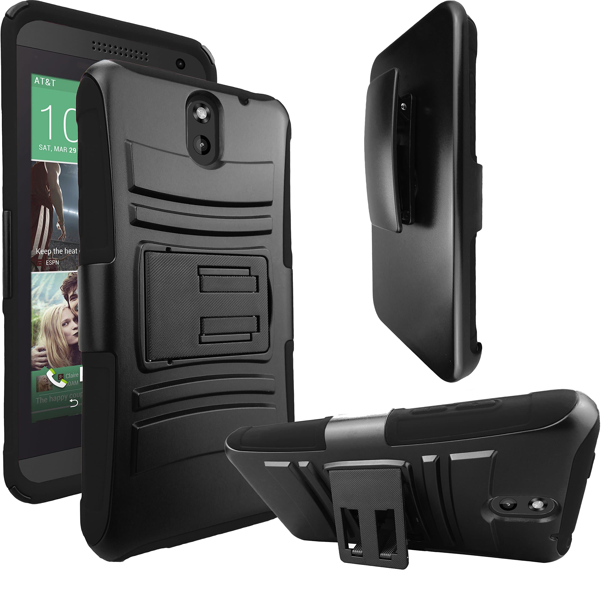 ATUS E-Time Armor Shock Proof Heavy Duty Hybrid Kick Stand Cases with Swivel Belt Clip Cover (Black/ Black)