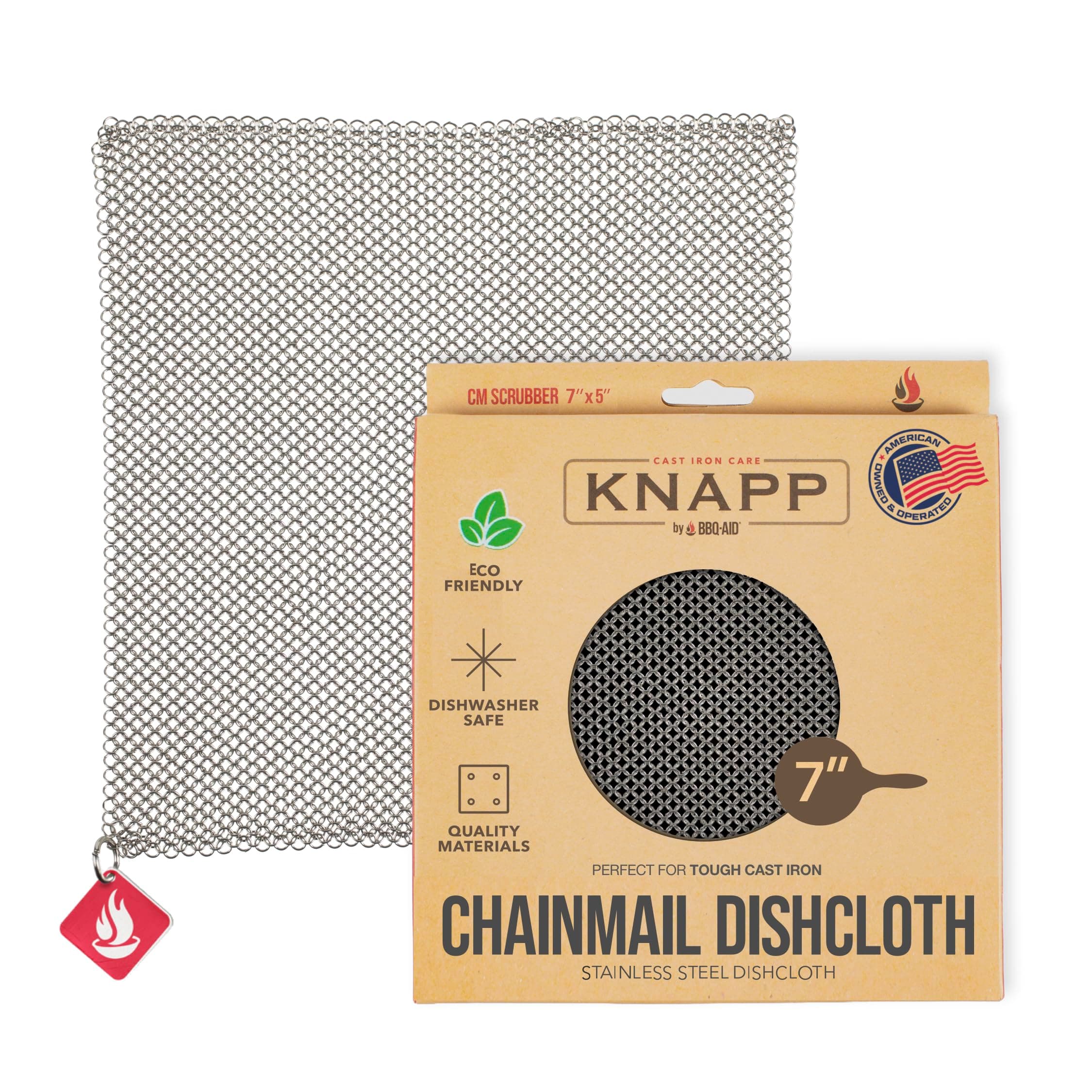 Knapp Made Chainmail Dishcloth 7”x5” - Replace Your Dirty Sponge - All Purpose Kitchenware, Pots & Pans Cleaner - Lasts a Lifetime