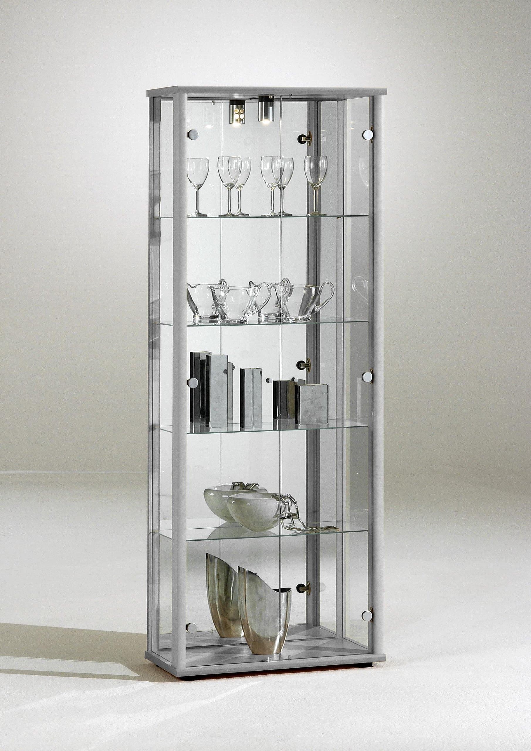 Modern Retail Or Domestic Lockable Double Glass Display Cabinets (Double Silver)