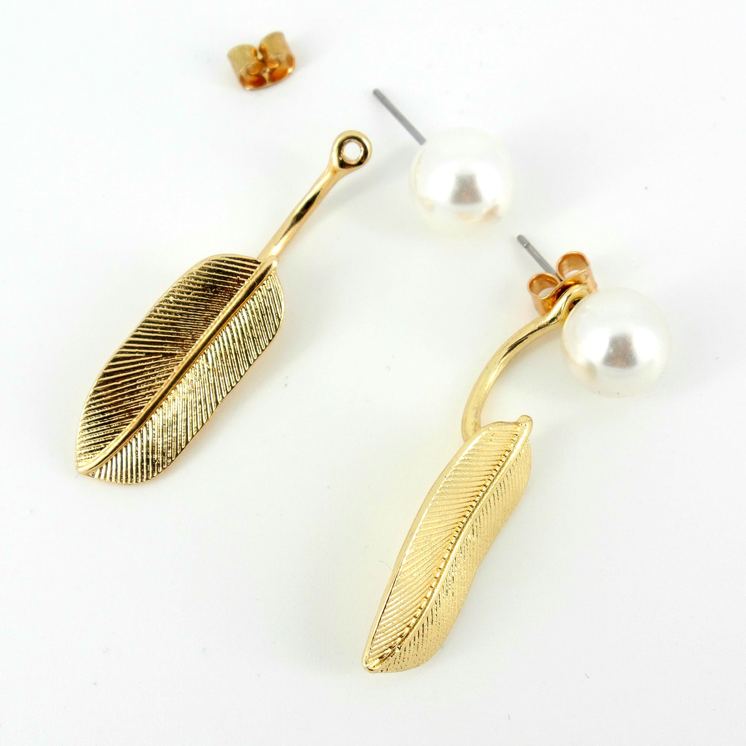 Women's Chic Gold Leaf Bohemian Boho Ear Jacket Pearl Stud Jewelry Design Earrings
