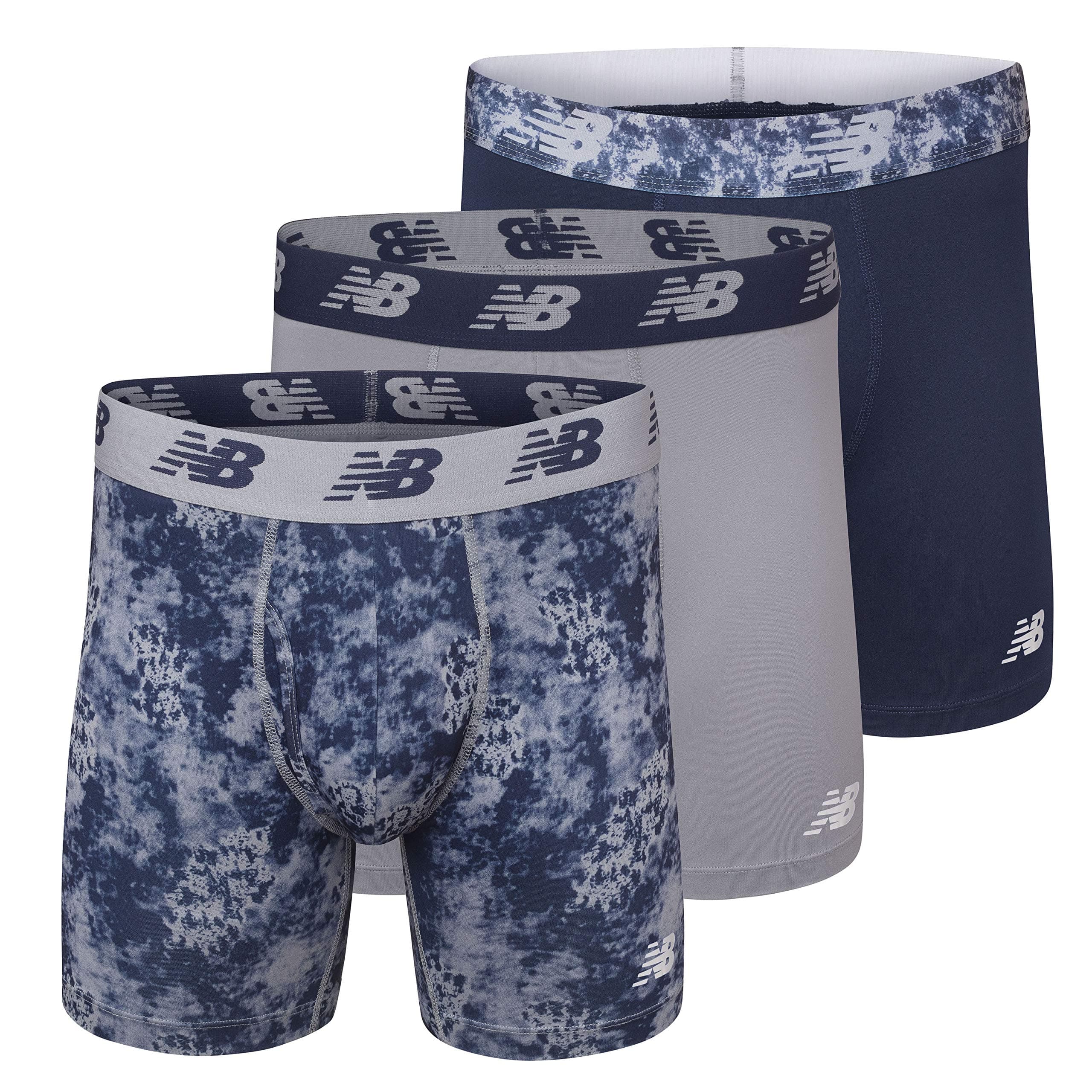Men's 6" Boxer Brief Trunk Underpants Fly Front with Pouch, 3-Pack, Print/Steel/Pigment, Medium