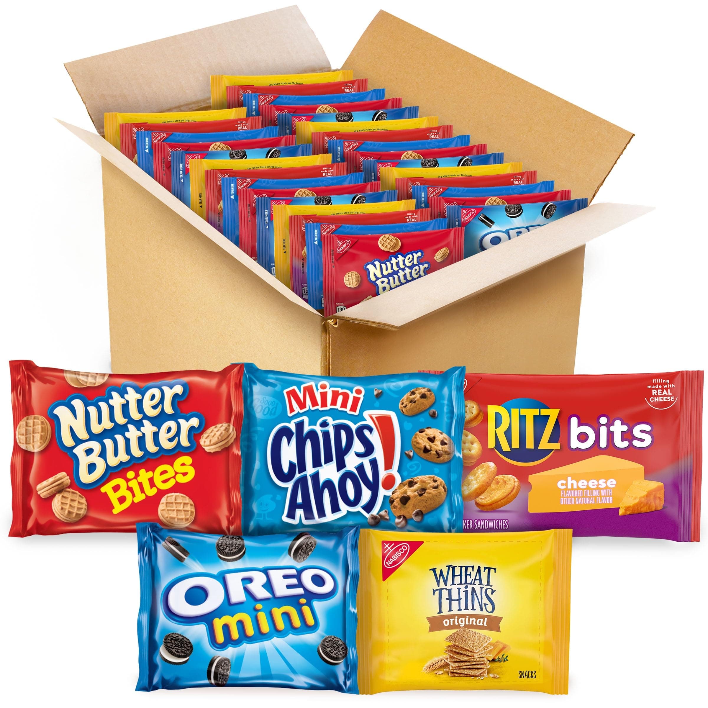 - Mini Cookies, Mini CHIPS AHOY! Cookies, RITZ Bits Cheese Crackers, Nutter Butter Bites & Wheat Thins Crackers, Nabisco Cookie & Cracker Variety Pack, 50 Snack Packs