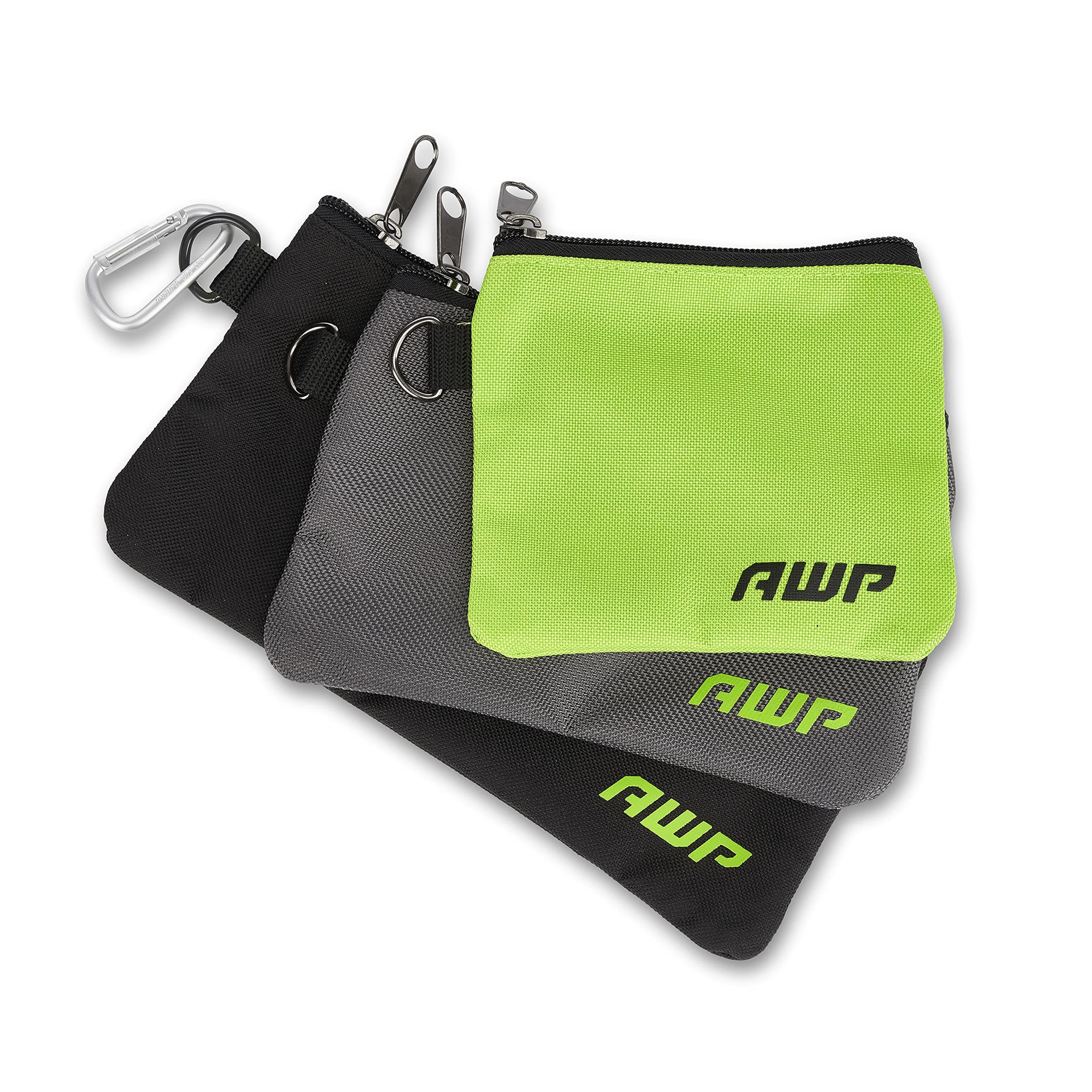 AWP Accessory Tool Pouches with Carabiner Hooks, Tool Belt Accessory, Three Different Sizes, Pack of 3