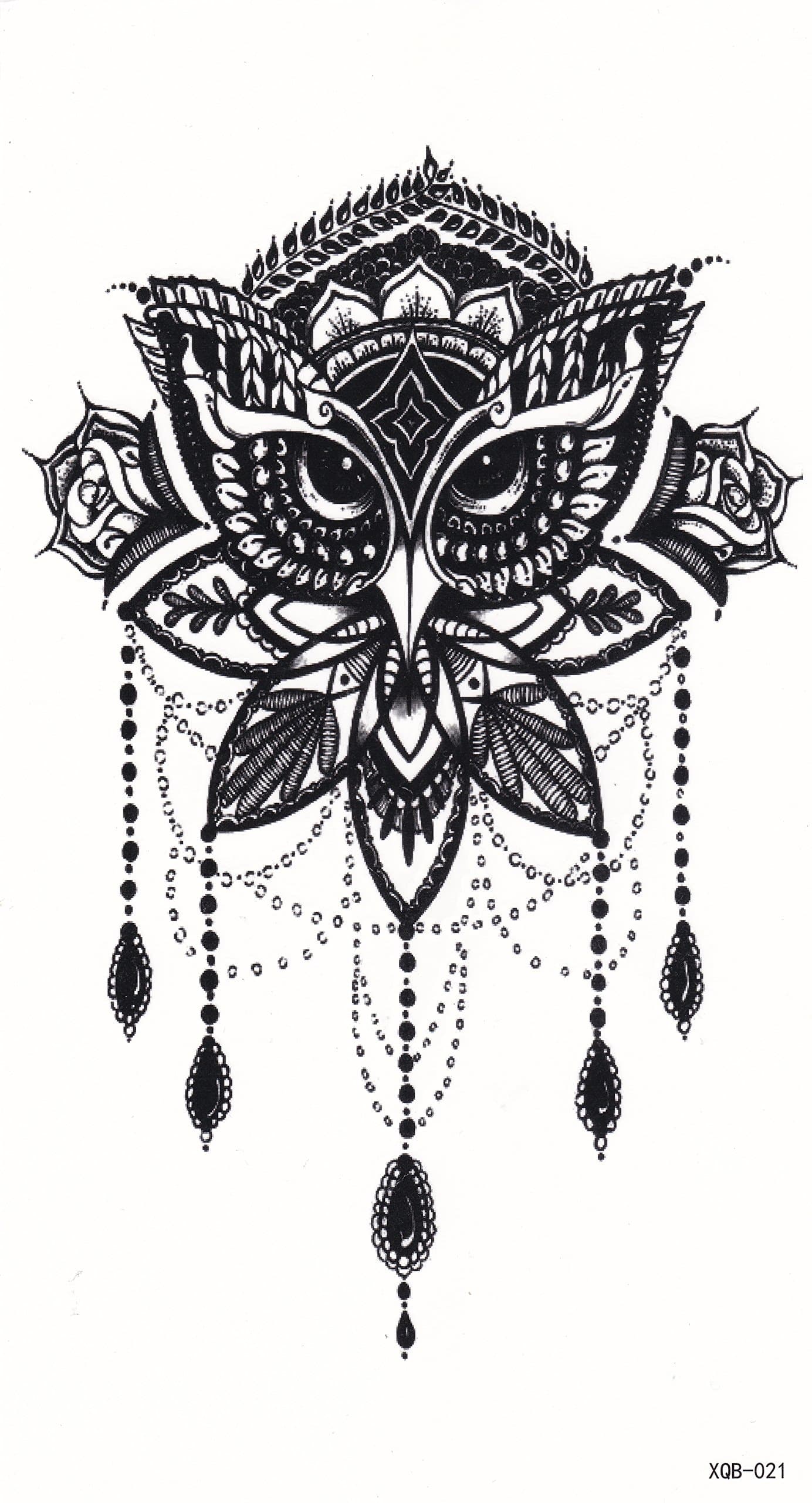 DaLin Medium Temporary Tattoos, 4 Sheets (Black Owl)
