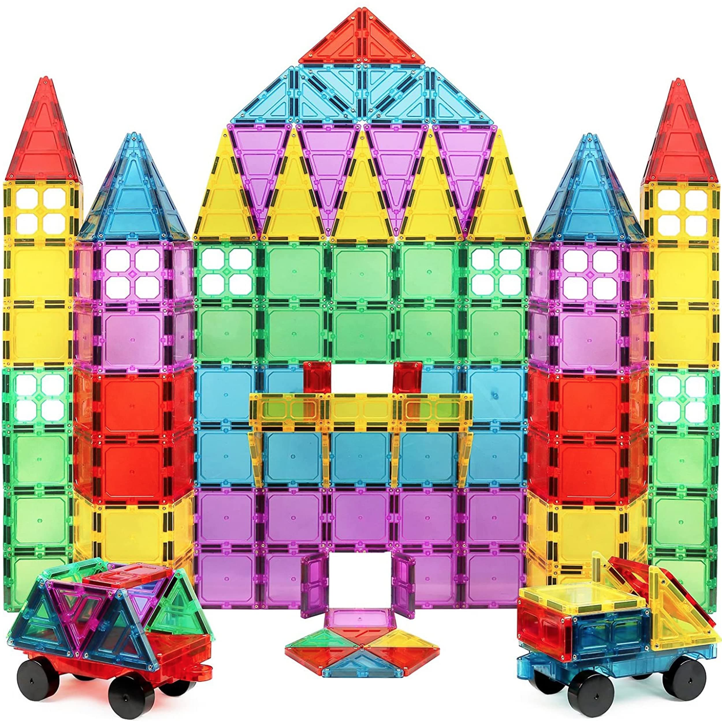 Magnet Tile Building Blocks Extra Strong Magnets & Super Durable 3D Tiles, Educational, Creative, Assorted Shapes & Vibrant Bright Colors (Set of 100)