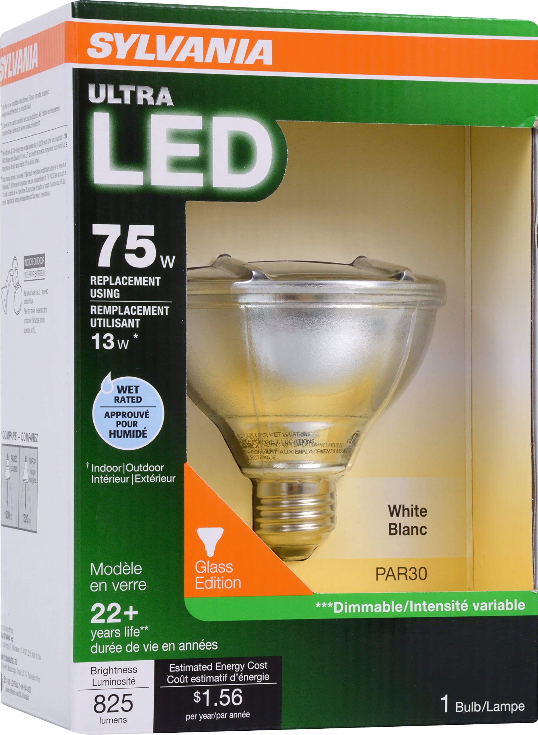 SYLVANIA 75W Equivalent - LED Light bulb - PAR30 Lamp - 1 Pack - Warm White - Wet Rated & Energy Star Qualified ULTRA Line - E26 Medium Base - 13W - 3000K