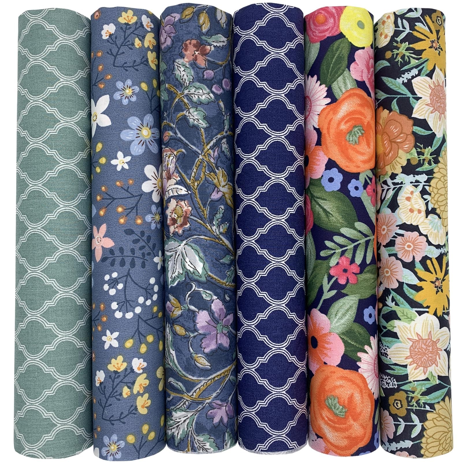 UOOOM Cotton Fabric Squares for Sewing Patchwork, DIY Handmade Quilting - Various Designs, 50 x 50 cm, Pack of 6 (Colour 9012#)