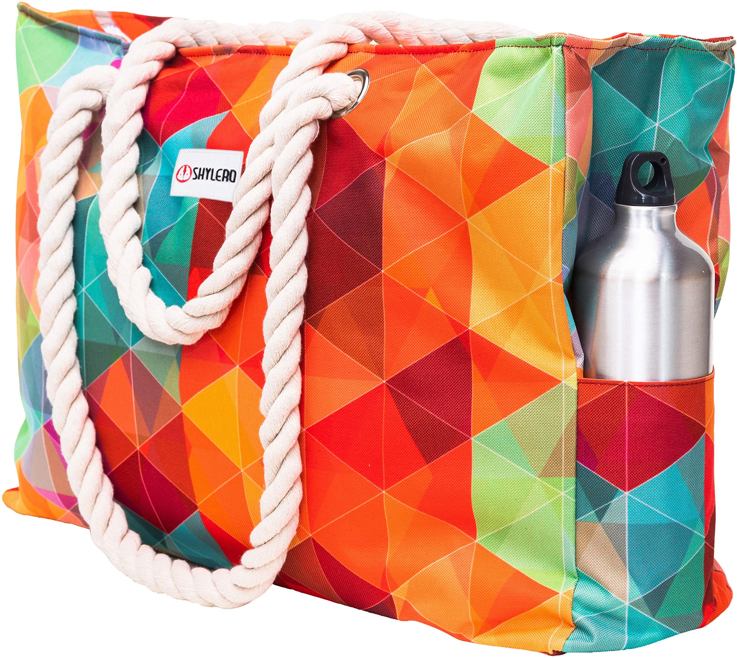 Beach Bag and Pool Bag Has Cooler Pocket, 7 Pockets Total, Zip Top. Family Size Waterproof Beach Tote