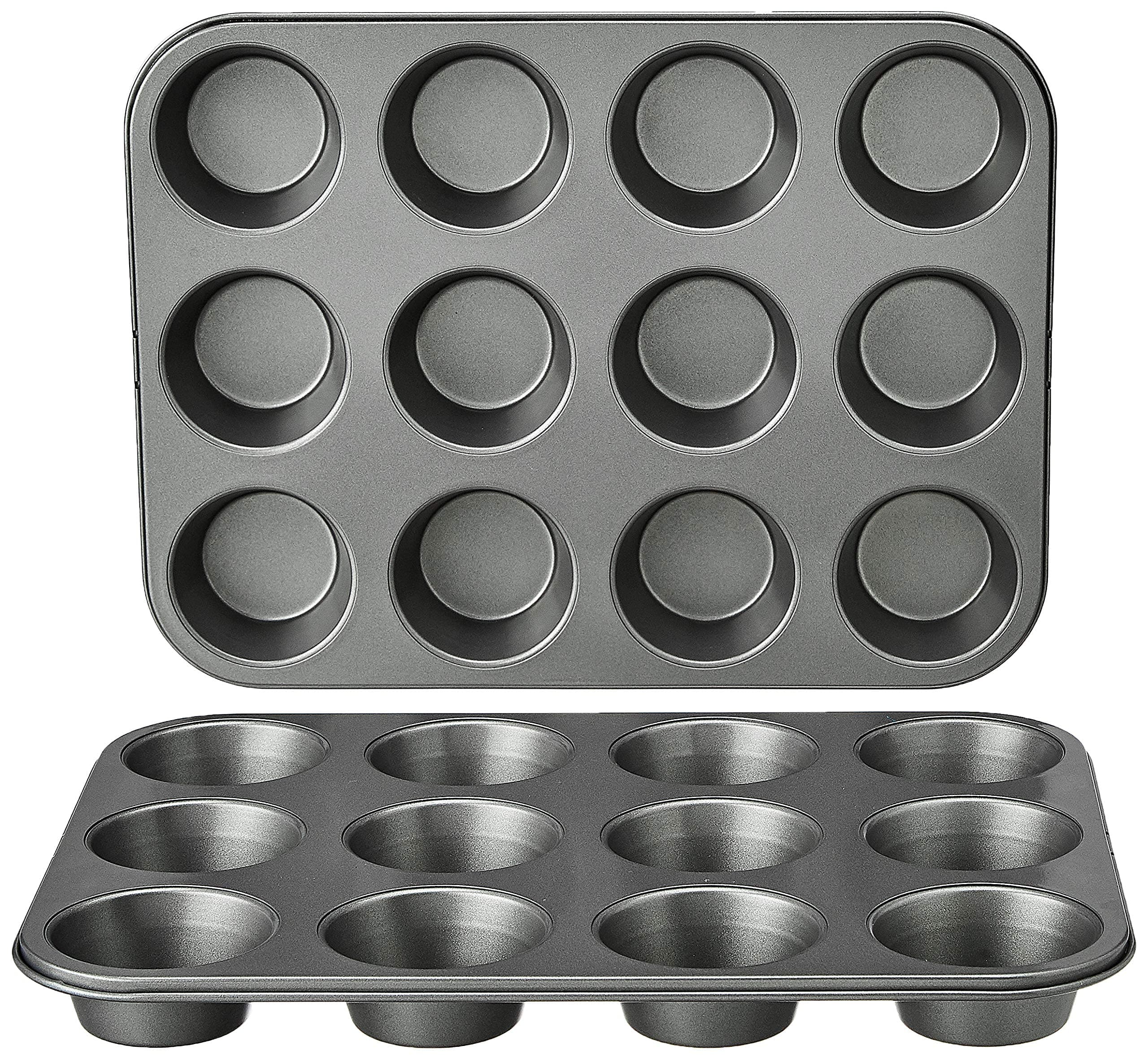 Nonstick Round Carbon Steel Muffin Pan, 2-Pack, Grey, 13.9x10.55x1.22"