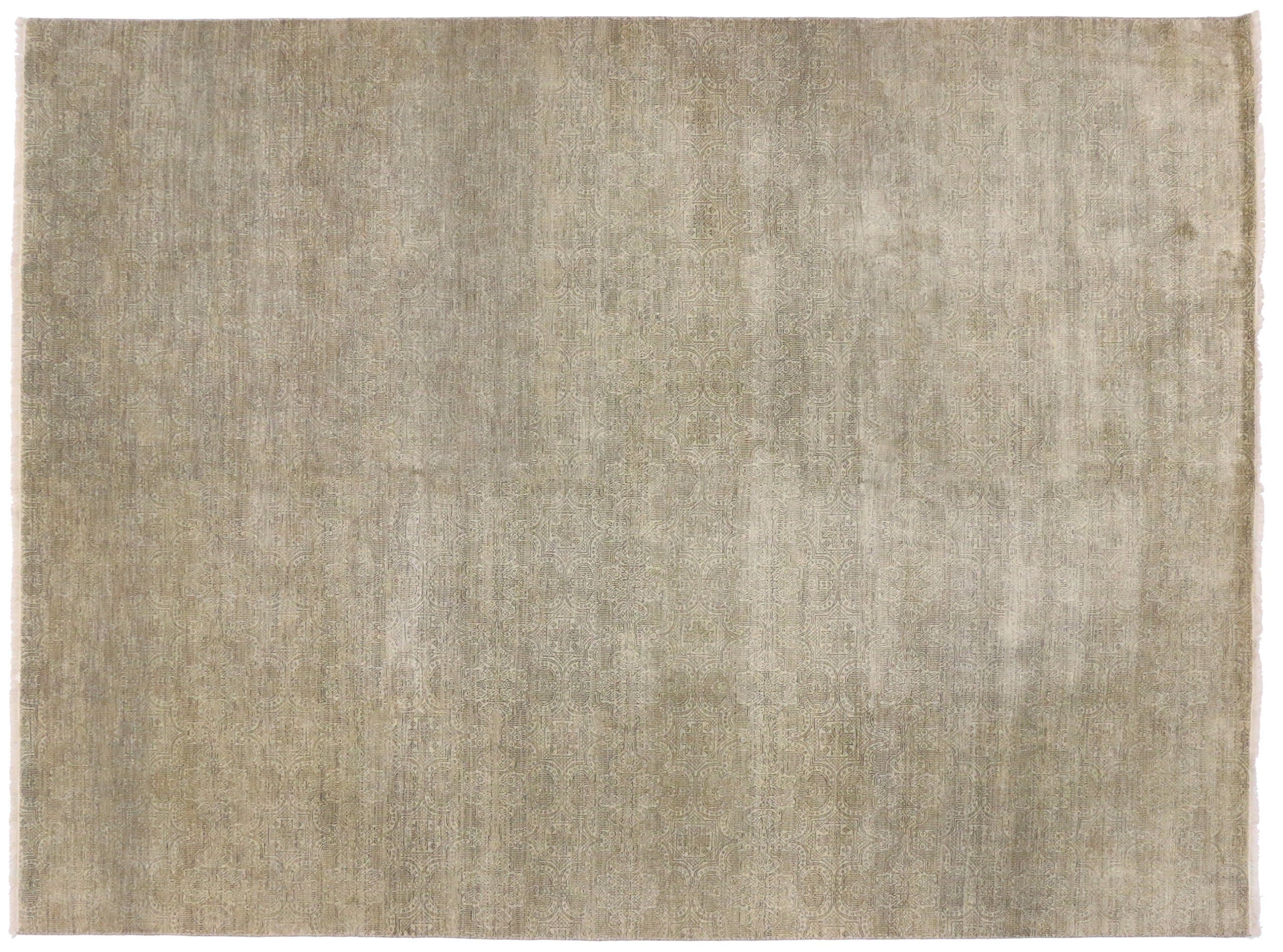 New Transitional Hand Knotted Wool Area Rug from India 9' X 12' 1"