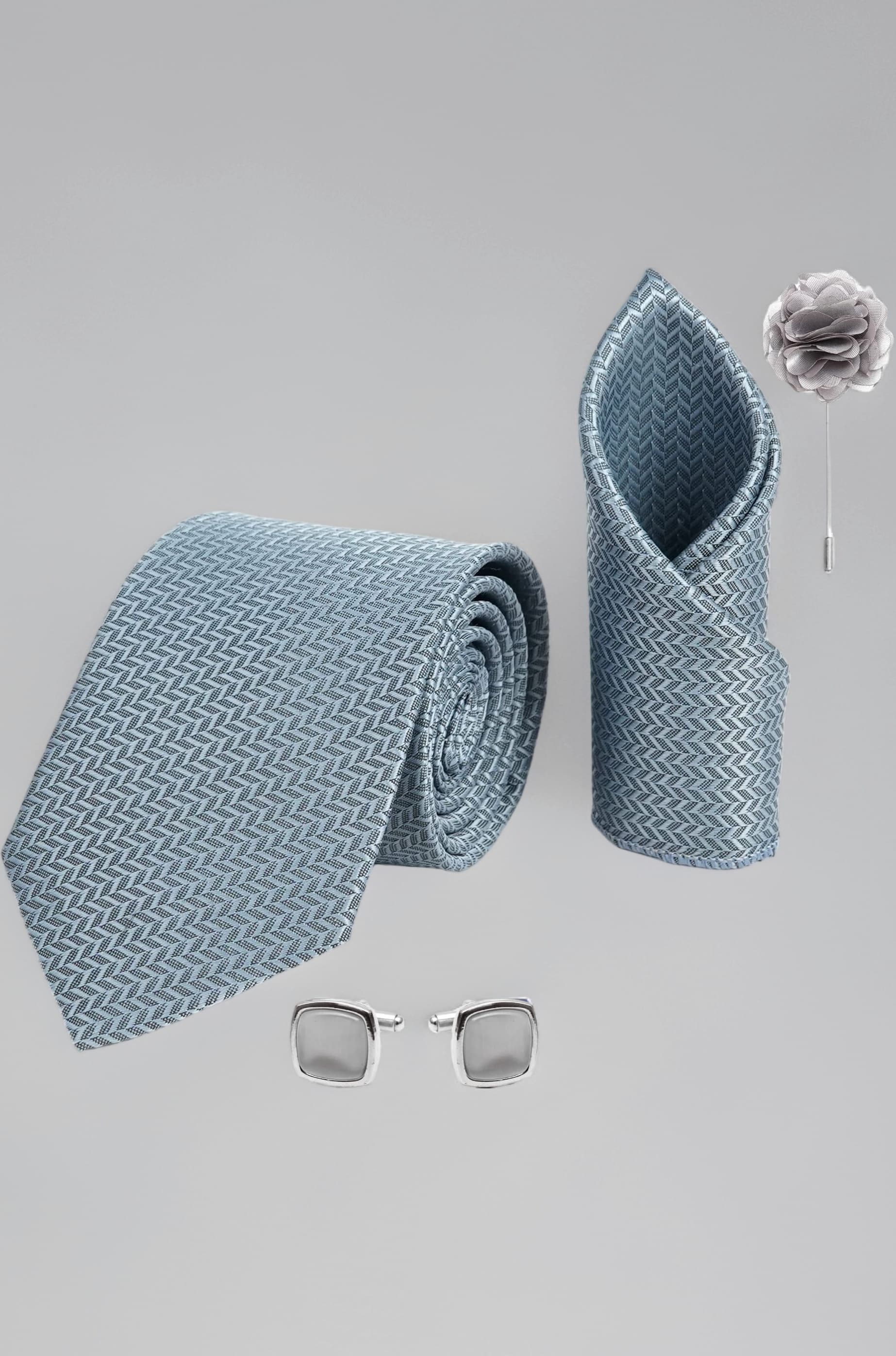 Tie for Men – Self Silk Neck Ties Set with Cufflinks Flower Pin, Pocket Square & Black Gift Box, Combo Necktie Sets for Office Wear, Formal Suits & Weddings (0, SIDIRX)